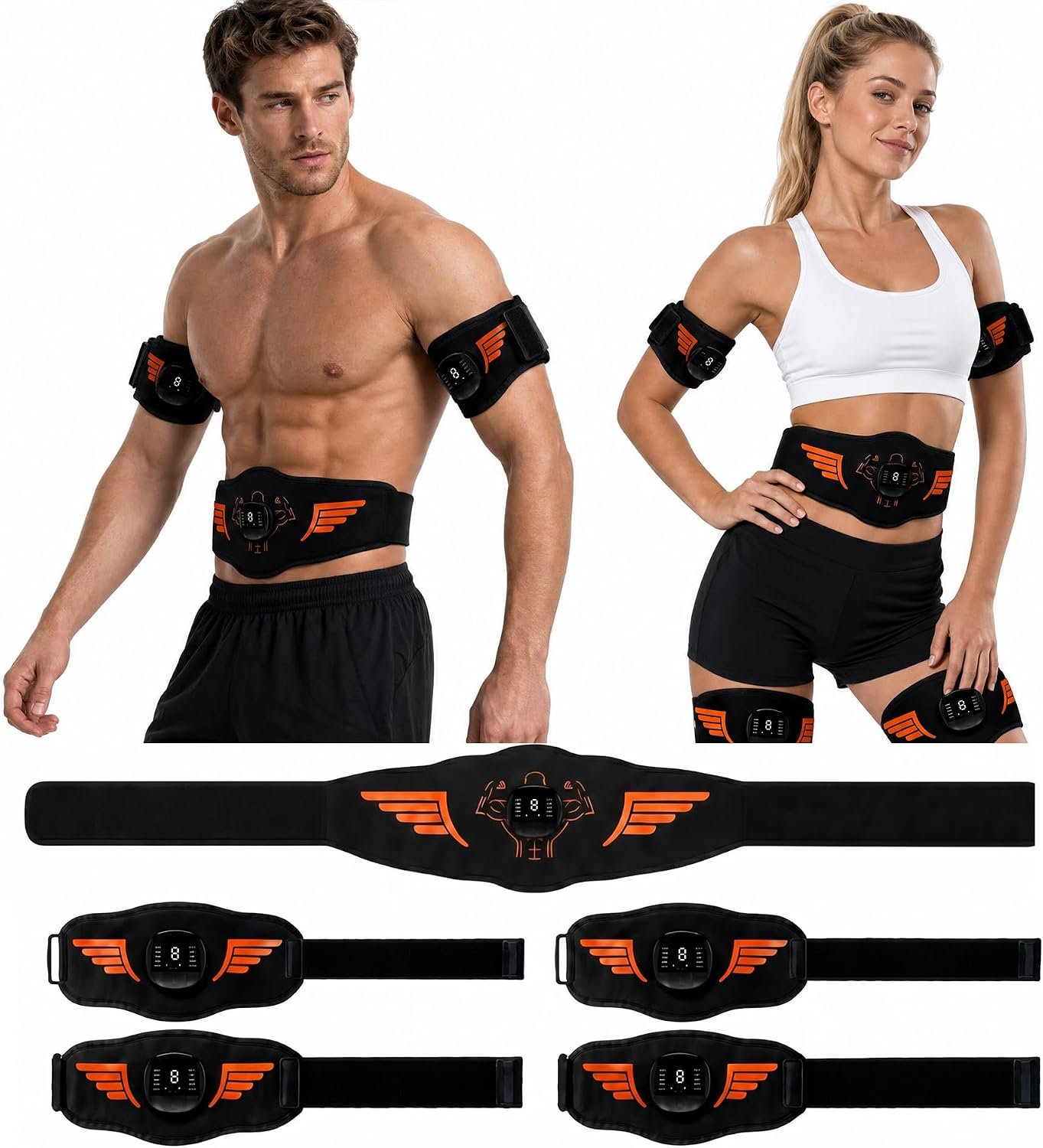 EMS Muscle Stimulator – Rechargeable Abs, Arms & Legs 5-Piece Set Trainer for Core Strength, Muscle Toning, and Workout Recovery – Wireless Body Stimulator for Men & Women
