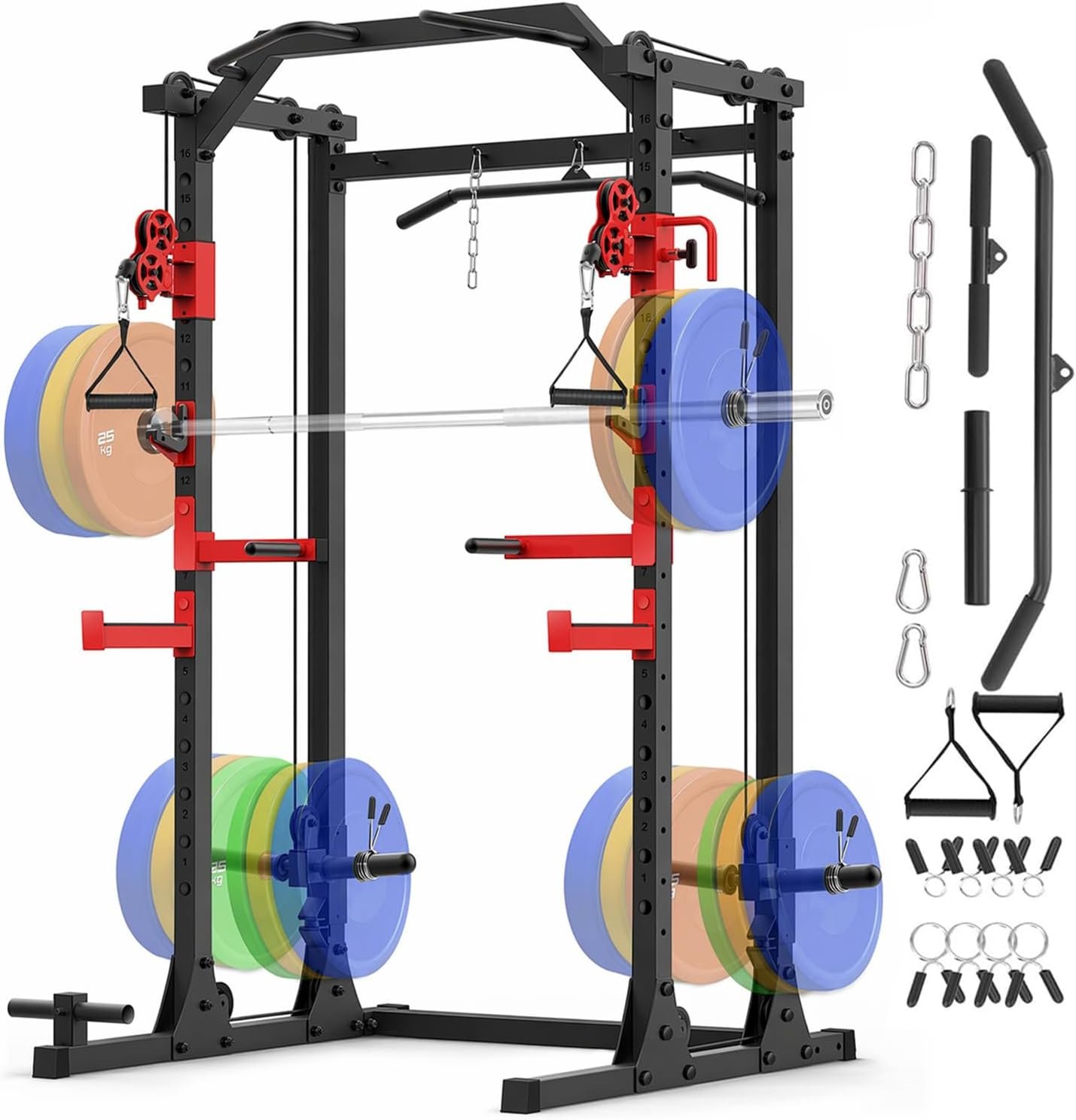 OPPSDECOR 2.0 PRO Power Cage Home Gym – 2000LBS Heavy Duty Power Rack with Independent Dual Pulley Cable Crossover System, Safety Bar, J-Hook, Pull-up Bar, Dip Station – 13.26 ft² Compact Squat Rack