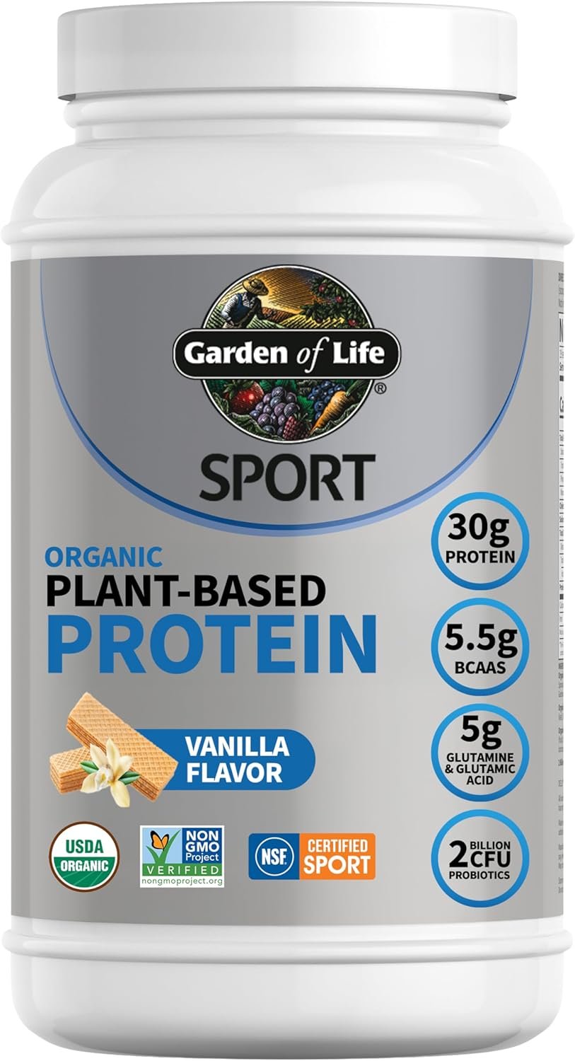 Garden of Life Sport Organic Vegan Protein Powder, Vanilla Flavor, 30g Plant-Based Protein with Probiotics for Digestive Health, Immune Support and Muscle Recovery, 19 Servings