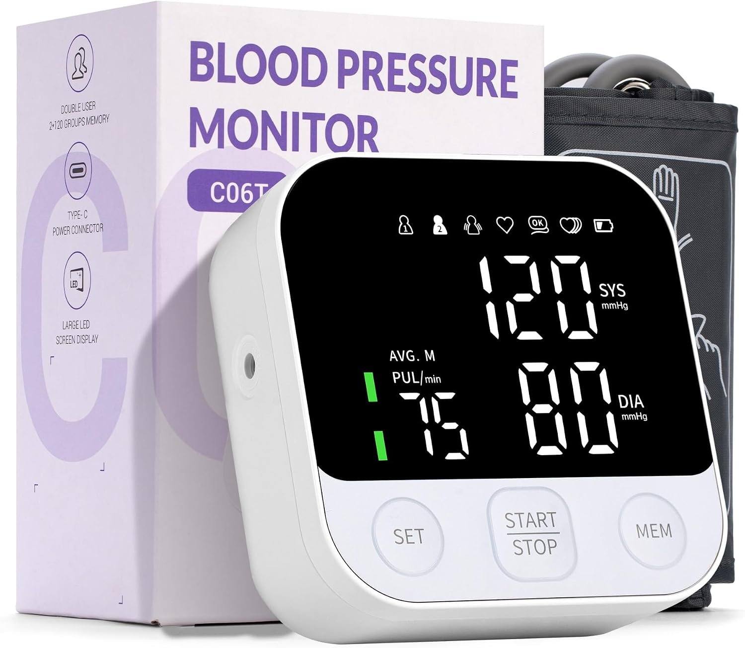 Blood Pressure Monitor Adjustable Arm Cuff Easy Operate with Storage Bag | FDA-Cleared, 8.7-16.5 inches Cuff Bp Machine, LED Backlight Display, Friendly to Elderly for Home Use