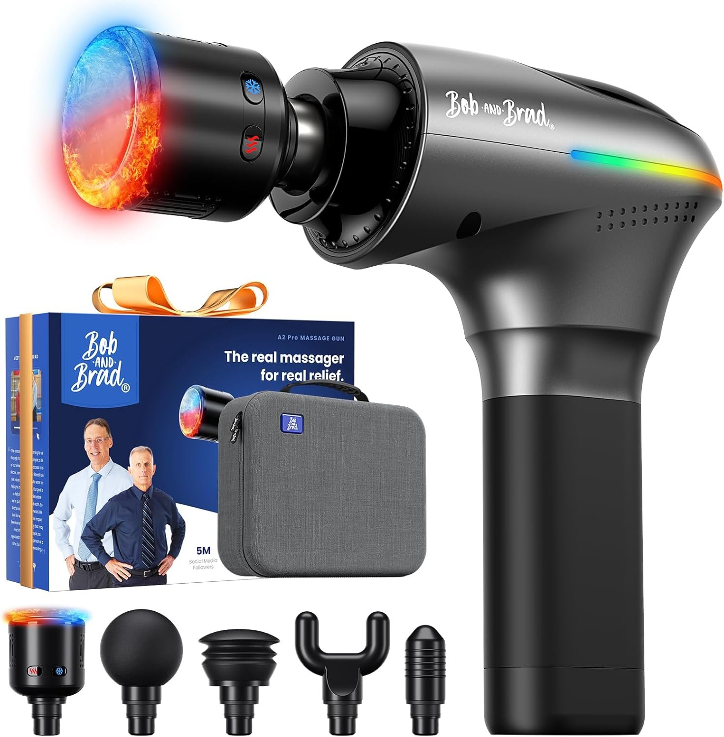 BOB AND BRAD A2 Pro Massage Gun with Heat and Cold, Pressure Sensor | FSA Eligible Deep Tissue Percussion Muscle Massager, 10.5mm Amplitude, 4000mAh USB-C, Gifts for Men Women Athletes HSA