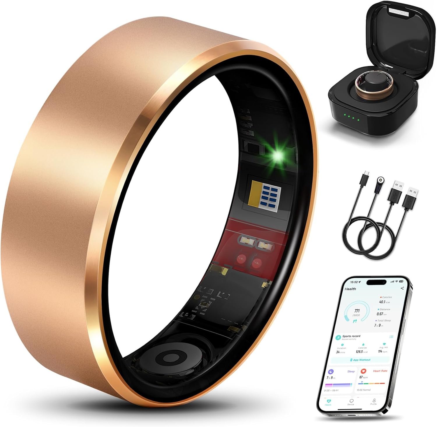 Smart Ring 2.0 for Women Men, Slim Scratch & Fingerprint Resistant Design, Advanced Chip Fitness Tracker, Sleep, Stress & Activity Monitoring, Waterproof, No Subscription Fees, Rose Gold 8