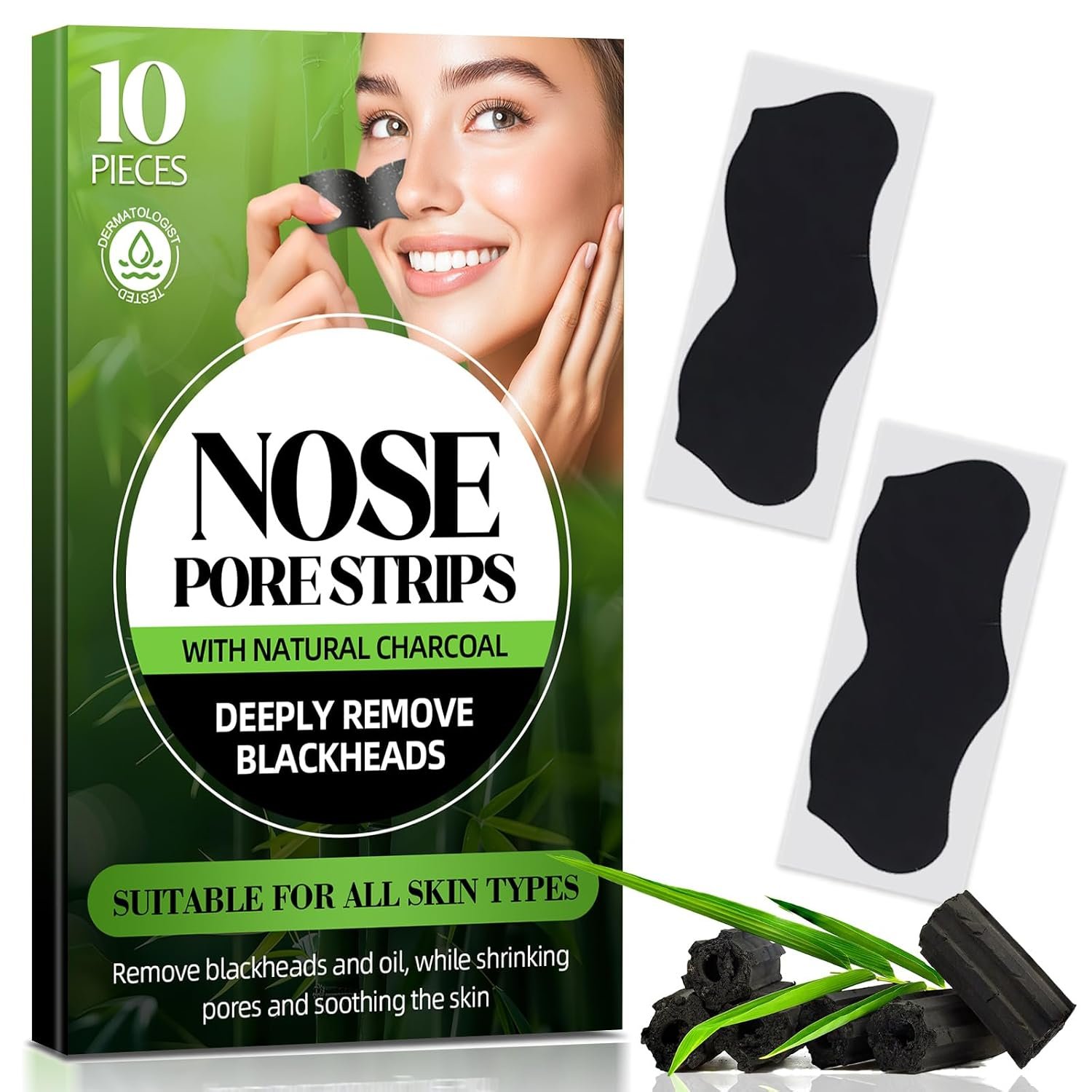 Blackhead Remover Strip, Nose Strips Blackhead Remover, Charcoal Pore Strips for Men and Women, Deep Cleansing and Oil Control, Instantly Unclogs Pores, Nose Strips for All Skin Types (10 Counts)