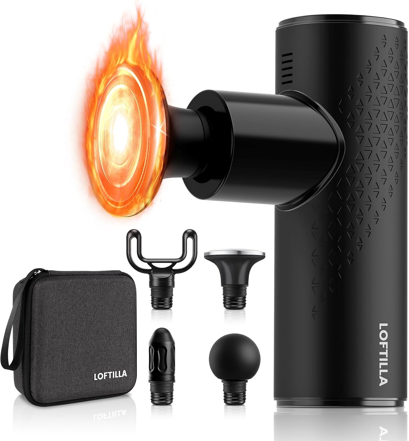 LOFTILLA Mini Massage Gun with Heat, Small Deep Tissue Massager, 6 Speeds | 4 Heads Powerful Percussion Heated Massage Gun for Neck Back Shoulder Legs Muscle, Portable Travel Gift for Men Women