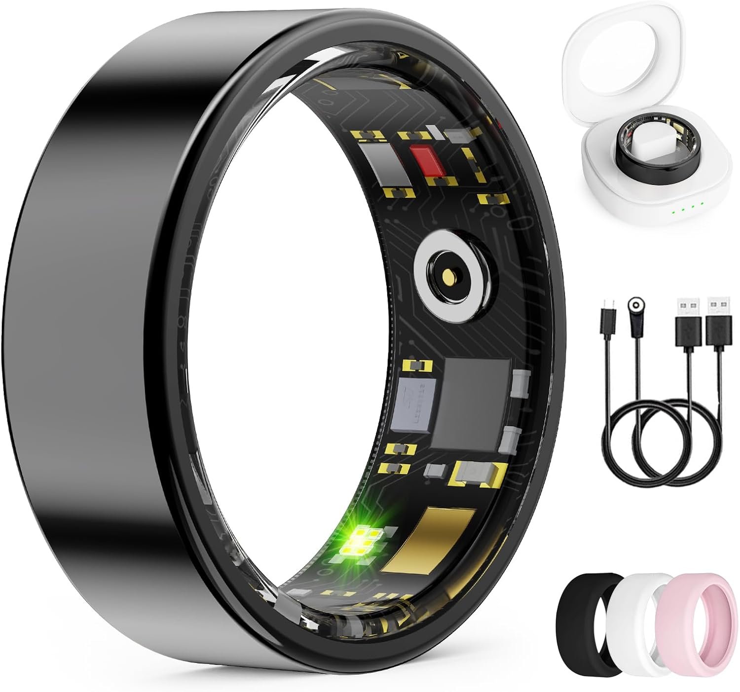 Smart Ring for Women & Men, Health Tracker Ring, Fitness Tracker Ring | Blood Pressure,Temperature, Heart Rate, SpO2, HRV & Stress, IP68 Waterproof, Sleep Tracker, No App Fee (Black, 10#)