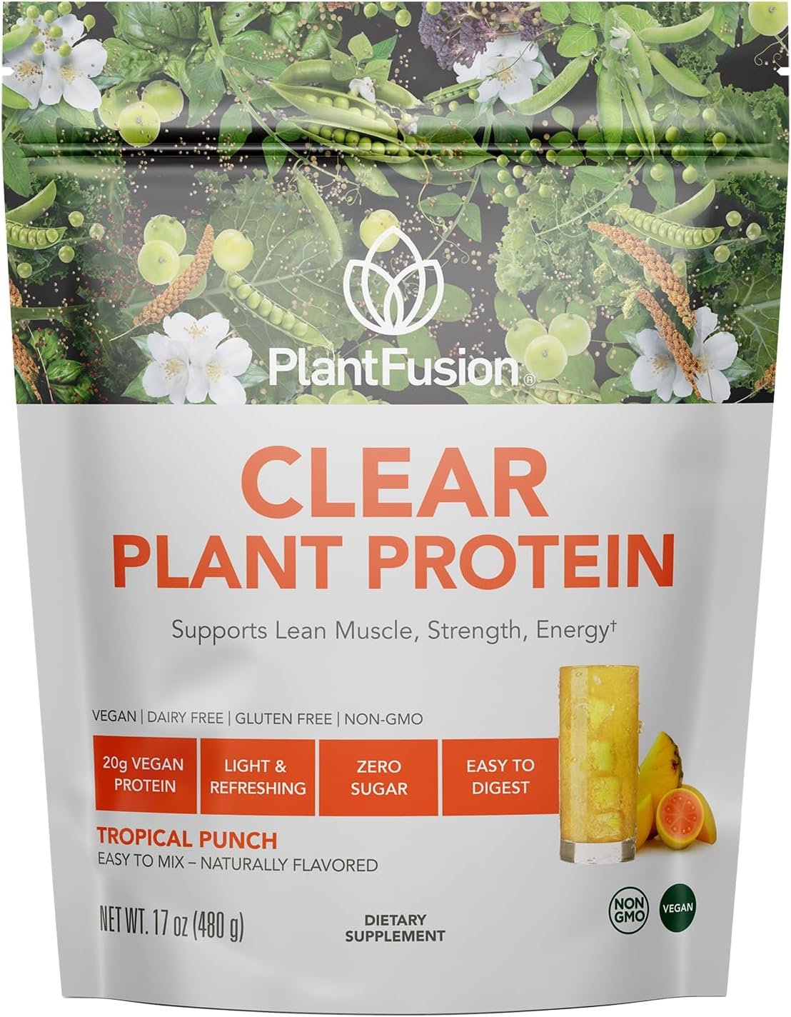 PlantFusion Vegan Clear Protein Powder with Pea Protein Peptides – 20g Fast-Absorbing in Water, 90 Calories, Zero Sugar, Premium Alternative to Clear Whey – 16 oz