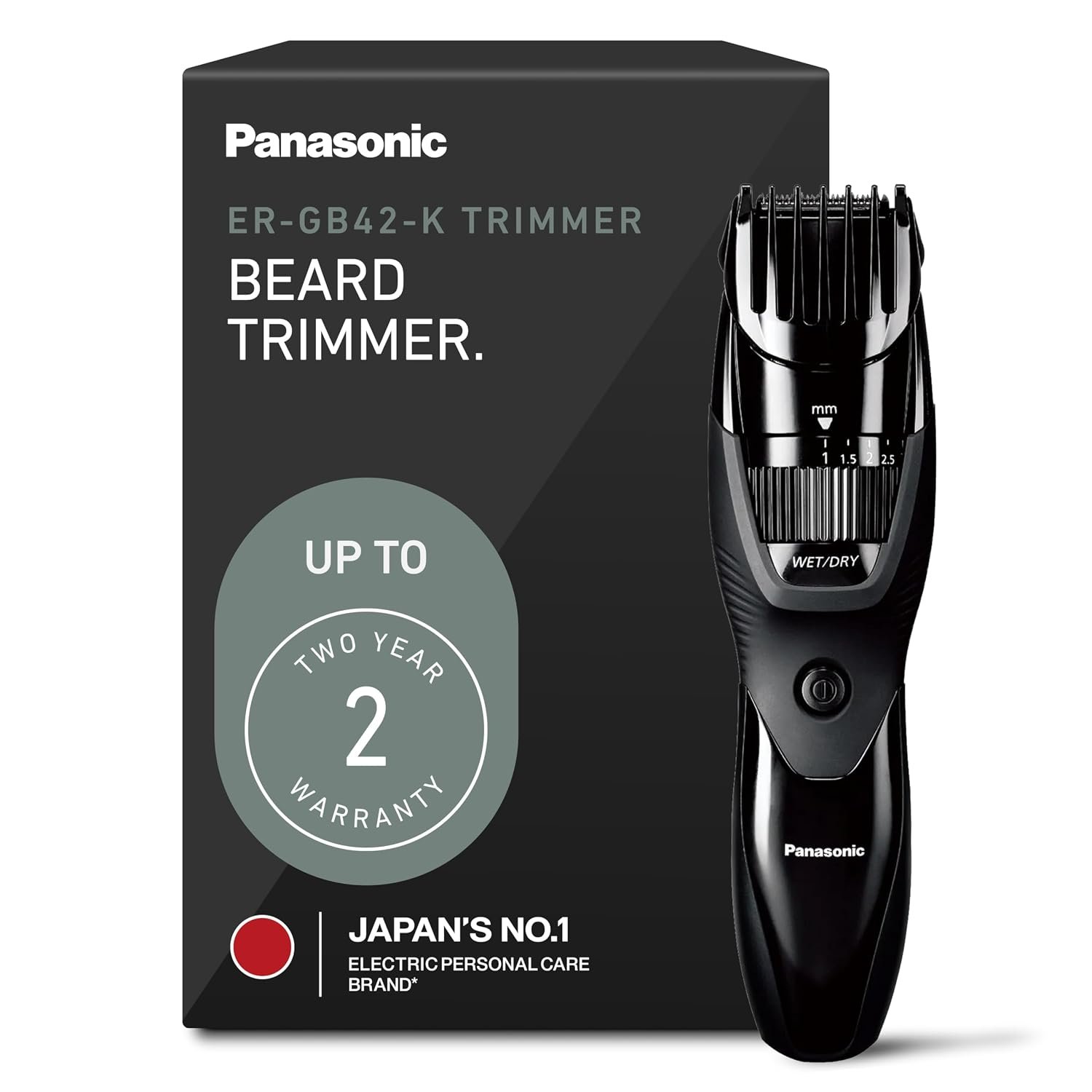 Panasonic Cordless Beard Trimmer for Men with Precision Dial, 19 Adjustable Length Settings, Rechargeable Battery, Washable, Birthday Gifts for Men, ER-GB42-K (Black)
