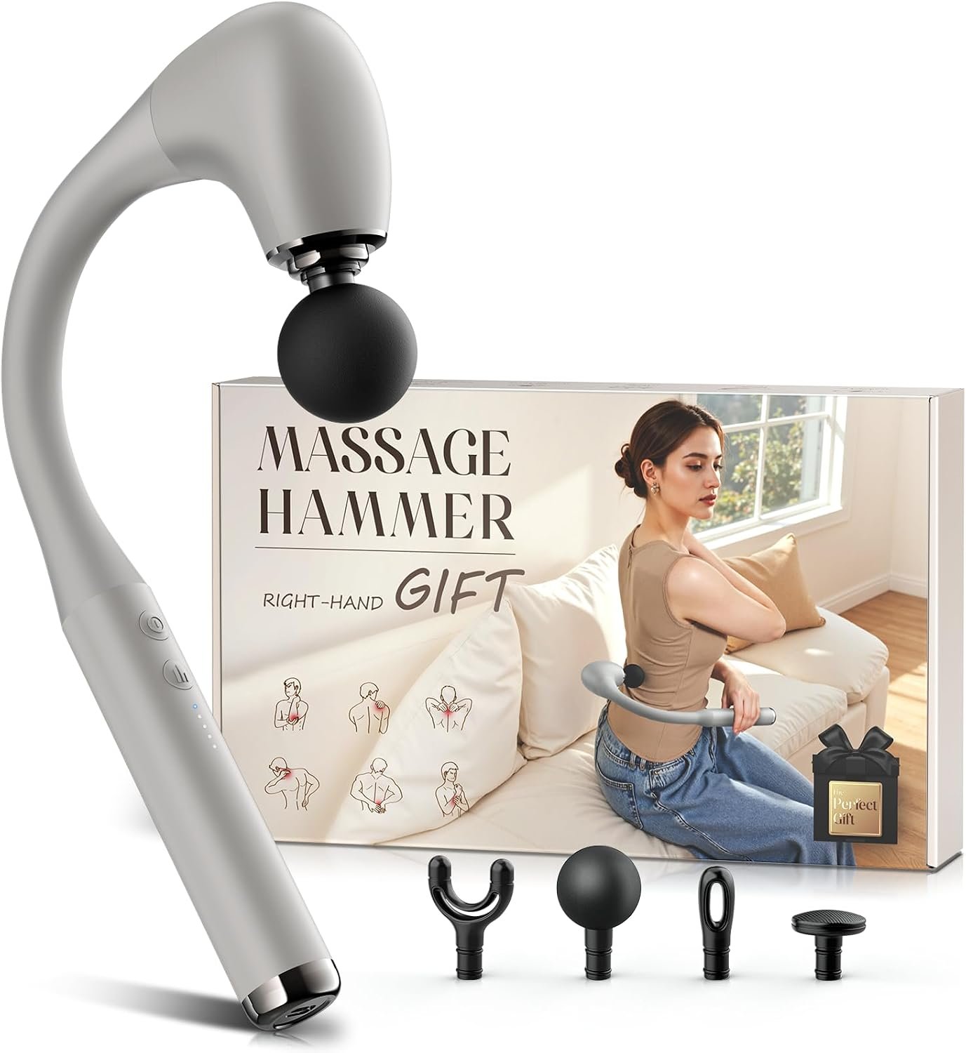 FVZ Massage Gun with Upgraded Extension Handle, 10MM Massage Gun Deep Tissue, Back Massager, Muscles/Neck/Shoulders/Waist/Legs Massager Portable for Pain Relief, Valentines Day Gifts for Him