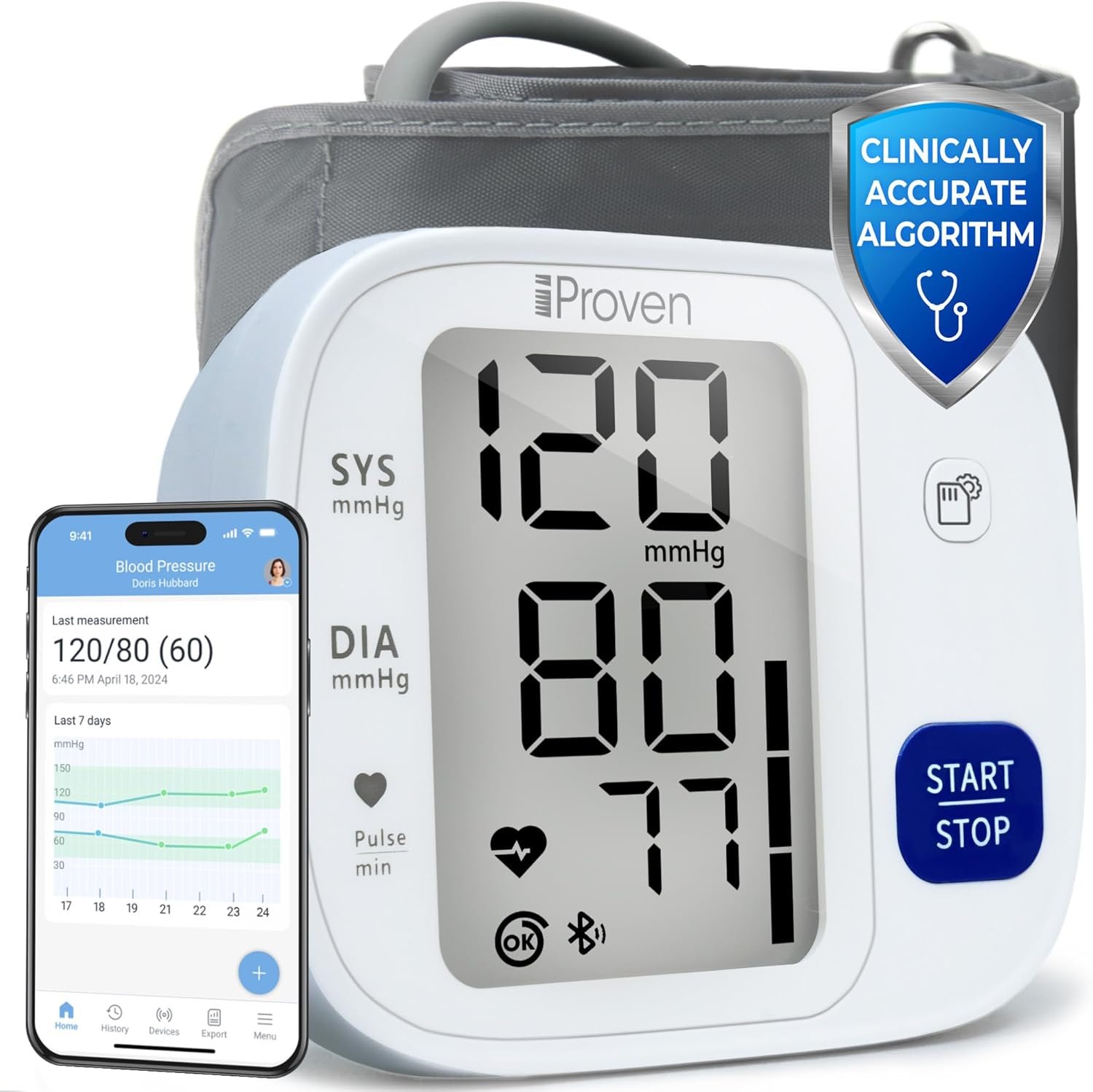 iProven Bluetooth Blood Pressure Monitor for Home Use with App Integration | For Upper Arm, Easy-to-Use One-Touch Operation, accurate BP Cuff with Large Display for Convenient Monitoring