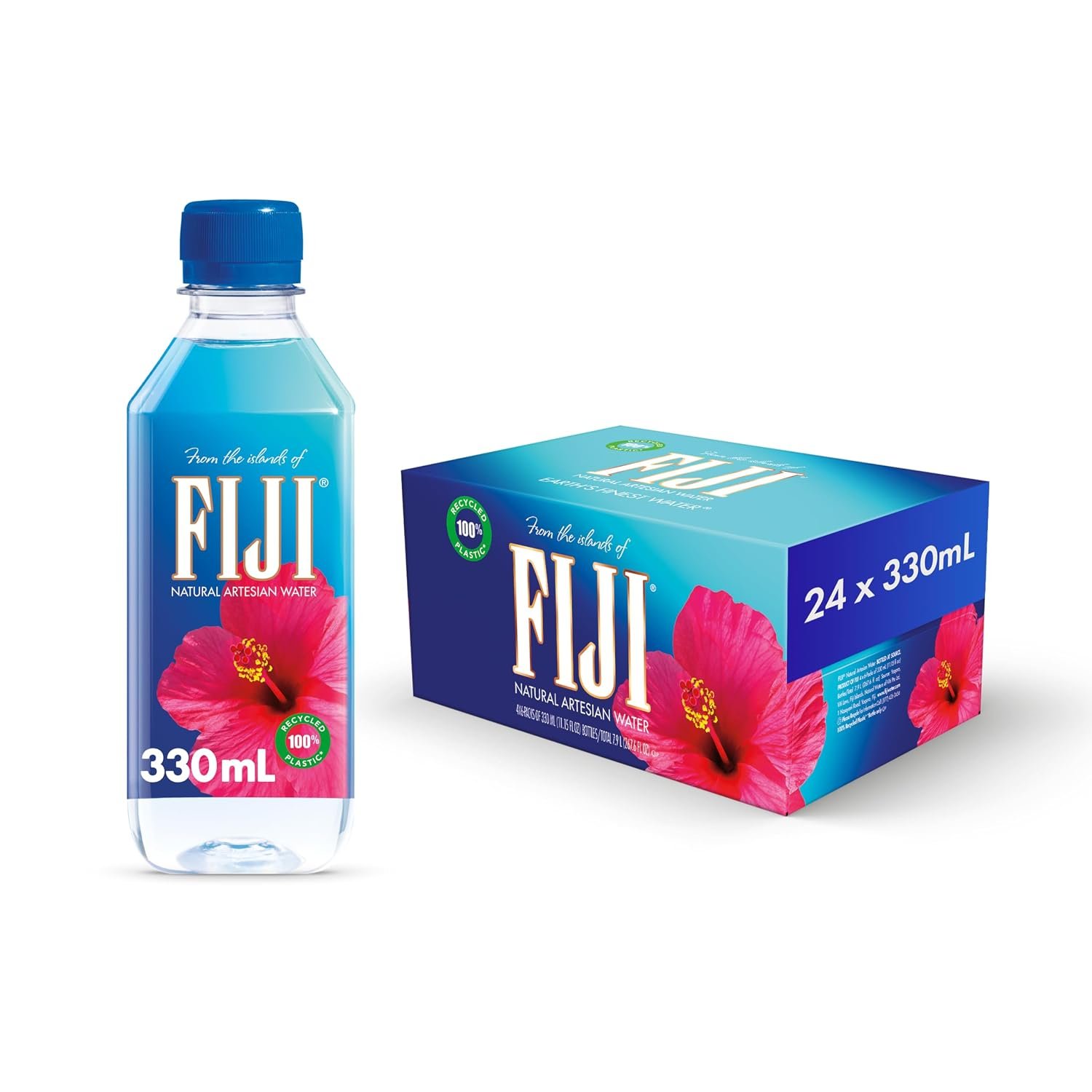 FIJI Natural Artesian Bottled Water 330mL / 11.15 Fl Ounce (Pack of 24) | 100% Natural Electrolytes, 100% Recylced Plastic, Small Water Bottle, Agua