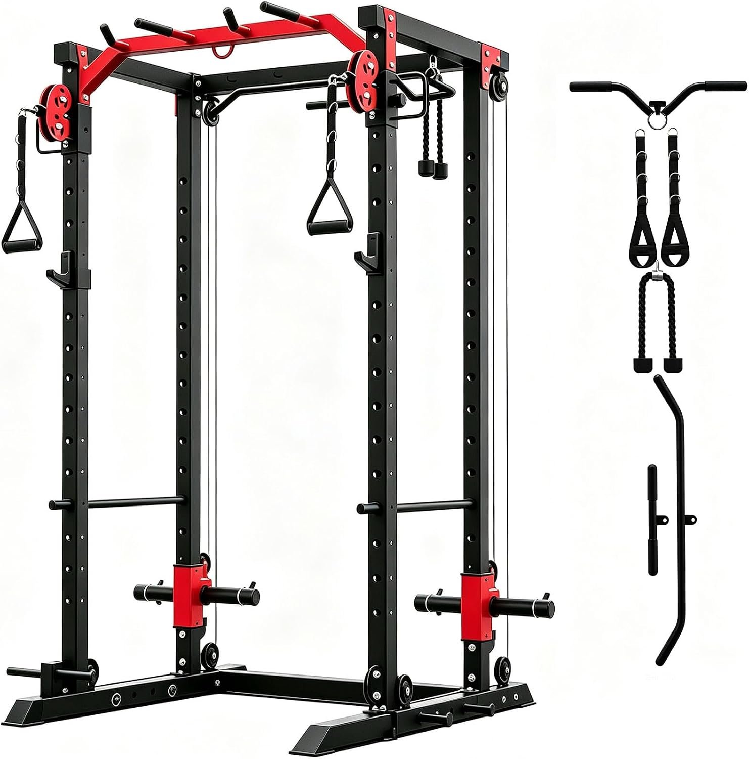 Power Cage for Home Gym, 2000LBS Power Rack with Cable Crossover and Dual Independent Pulley System, Squat Rack with LAT Pull Down System, Workout Cage for for Full Body Training