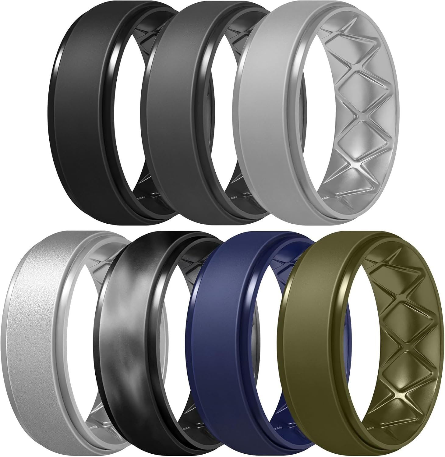 Egnaro Men’s Silicone Wedding Rings, 8.5mm Wide 2mm Thick, 1 to 7 Multipack | Breathable Inner Arc Rubber Bands, Hypoallergenic and Flexible for Gym, Work, Construction, Electrical Jobs, and Outdoor Uses