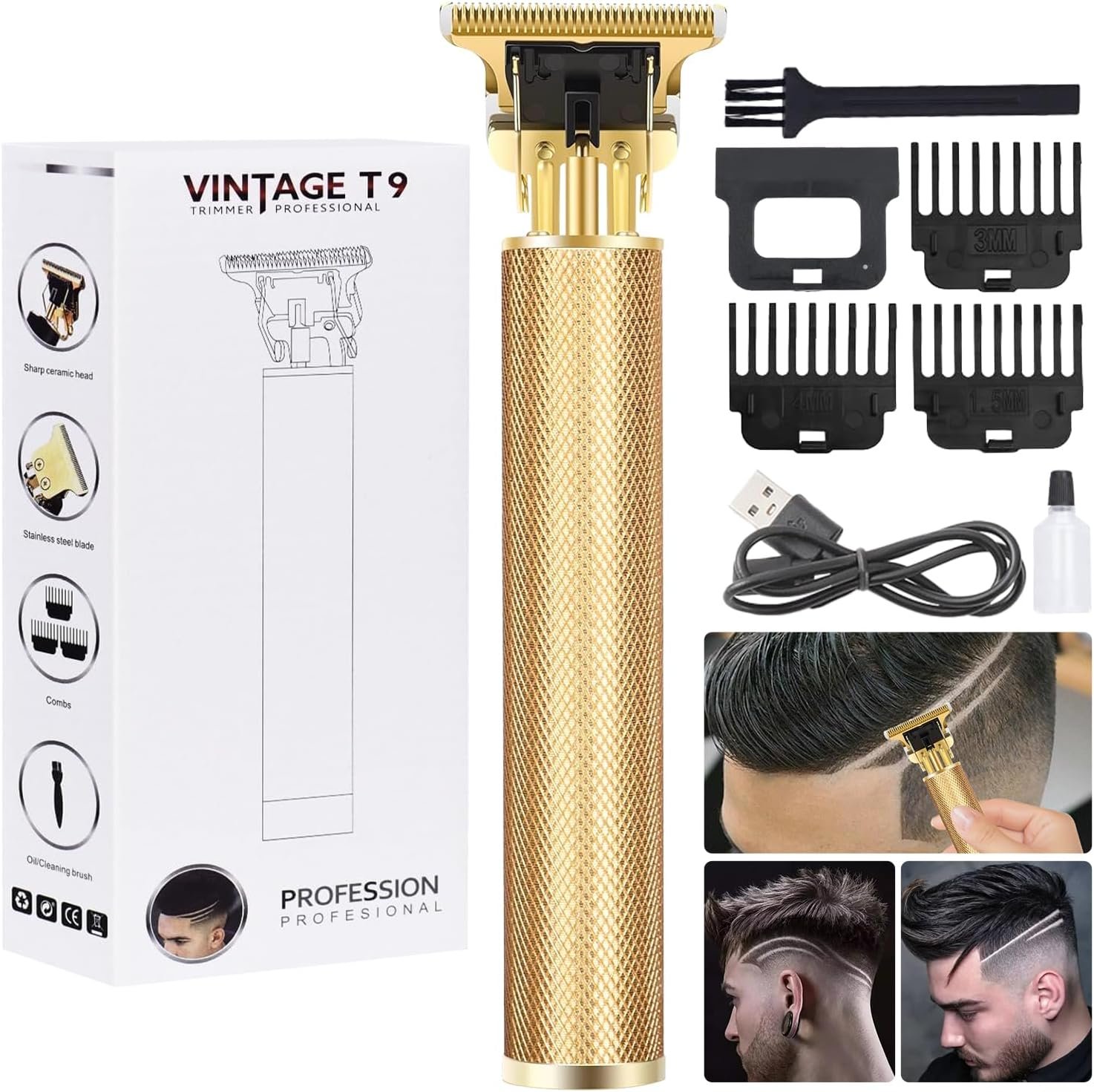 candyfouse Premium Cordless Beard and Hair Trimmer for Men, Professional T-Blade Zero Gapped Rechargeable Grooming Kit, 4 Adjustable Limit Combs, Ideal Gift for Him