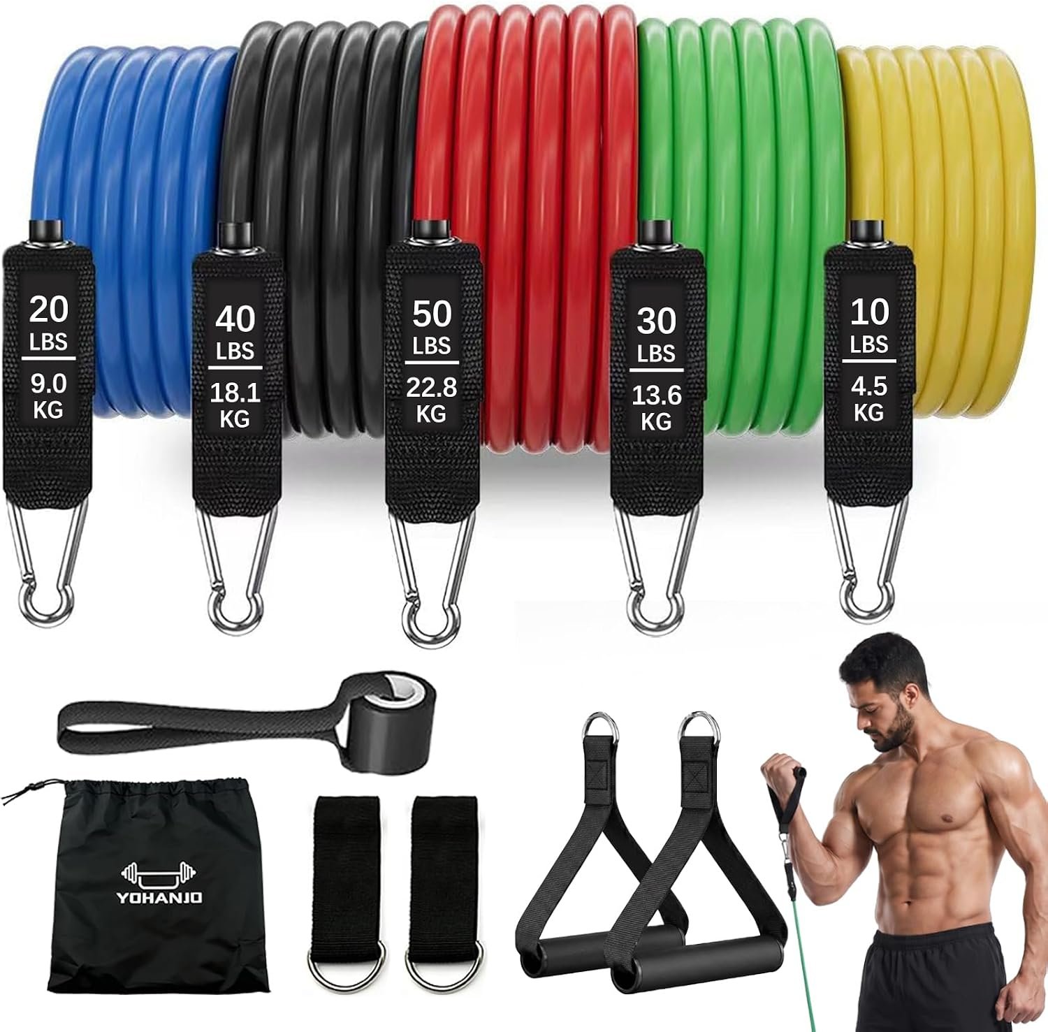 Resistance Bands with Handles, Workout Bands, Exercise Resistance Bands Set for Men & Women, Fitness Bands for Resistance Training, Physical Therapy, Home Workout Set