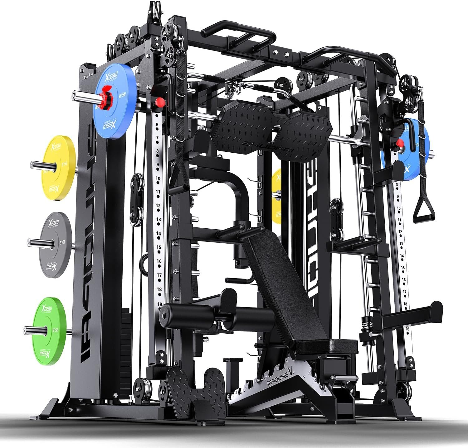 XGSW Smith Machine with Weight Stack, Multi-Function Squat Rack Power Cage with Cable Crossover System, for Home Gym