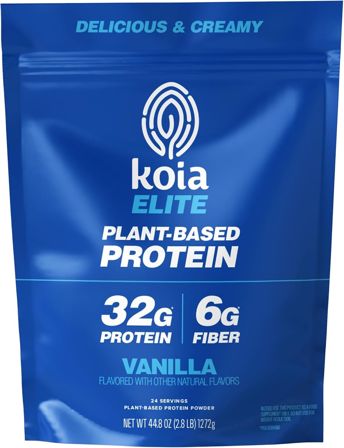 Koia Plant Based Protein Elite Powder, Vanilla, 32g Protein, 4g Sugar, 6g Prebiotic Fiber, Pre & Post Workout, 21 Vitamins & Minerals, Dairy-Free, Gluten-Free, Non-GMO, 24 Servings, 44.8 Oz