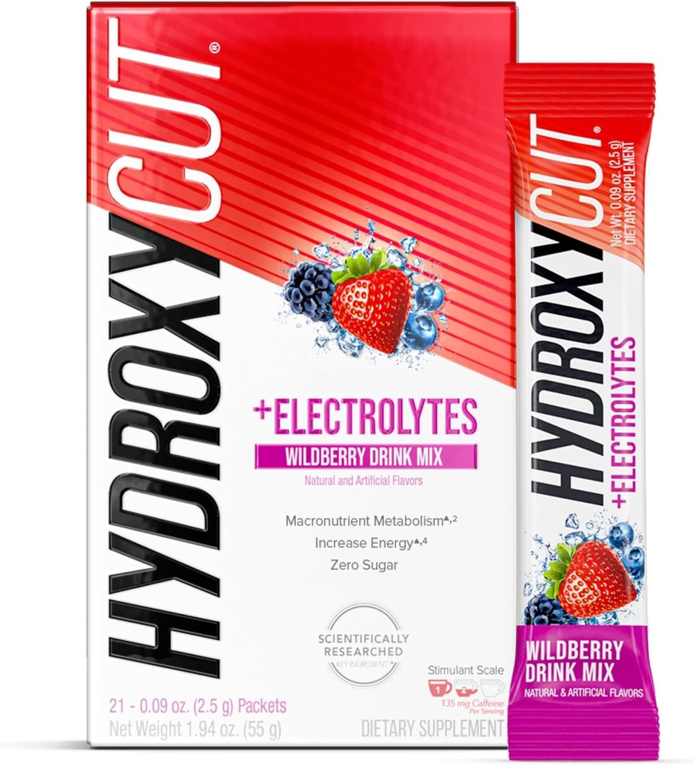Hydroxycut Drink Mix – Advanced Result – Metabolism & Energy Support – C. Canephora Robusta Extract, 135 mg Caffeine & B Vitamins – for Men & Women – Wildberry Blast – 21 Stick Packs