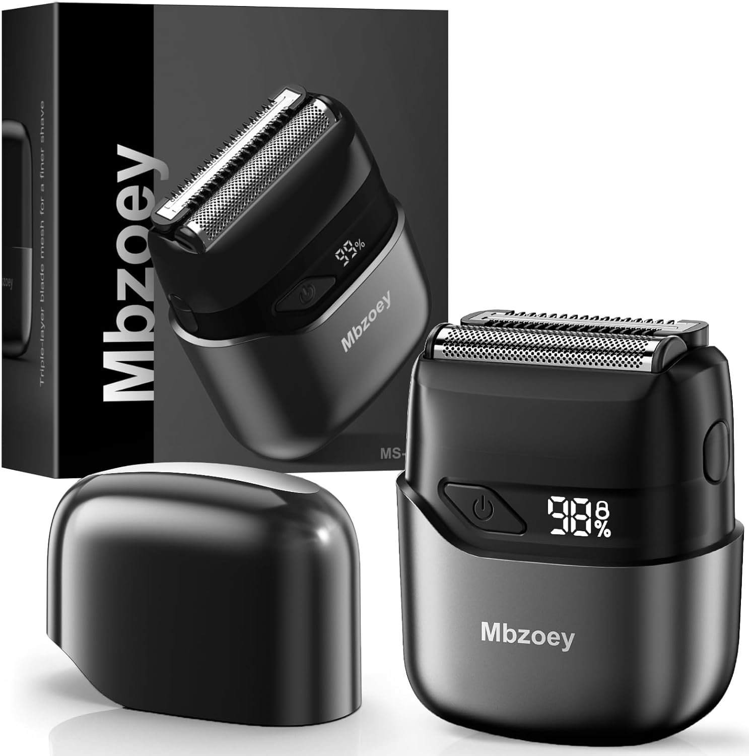 Mbzoey Electric Foil Shavers for Men: IPX7 Waterproof – Magnetic Cover | Mini Razor for Travel – Face Shaver with LED Display & USB-C Fast Charge – Micro-Comb Technology & Precision Blades