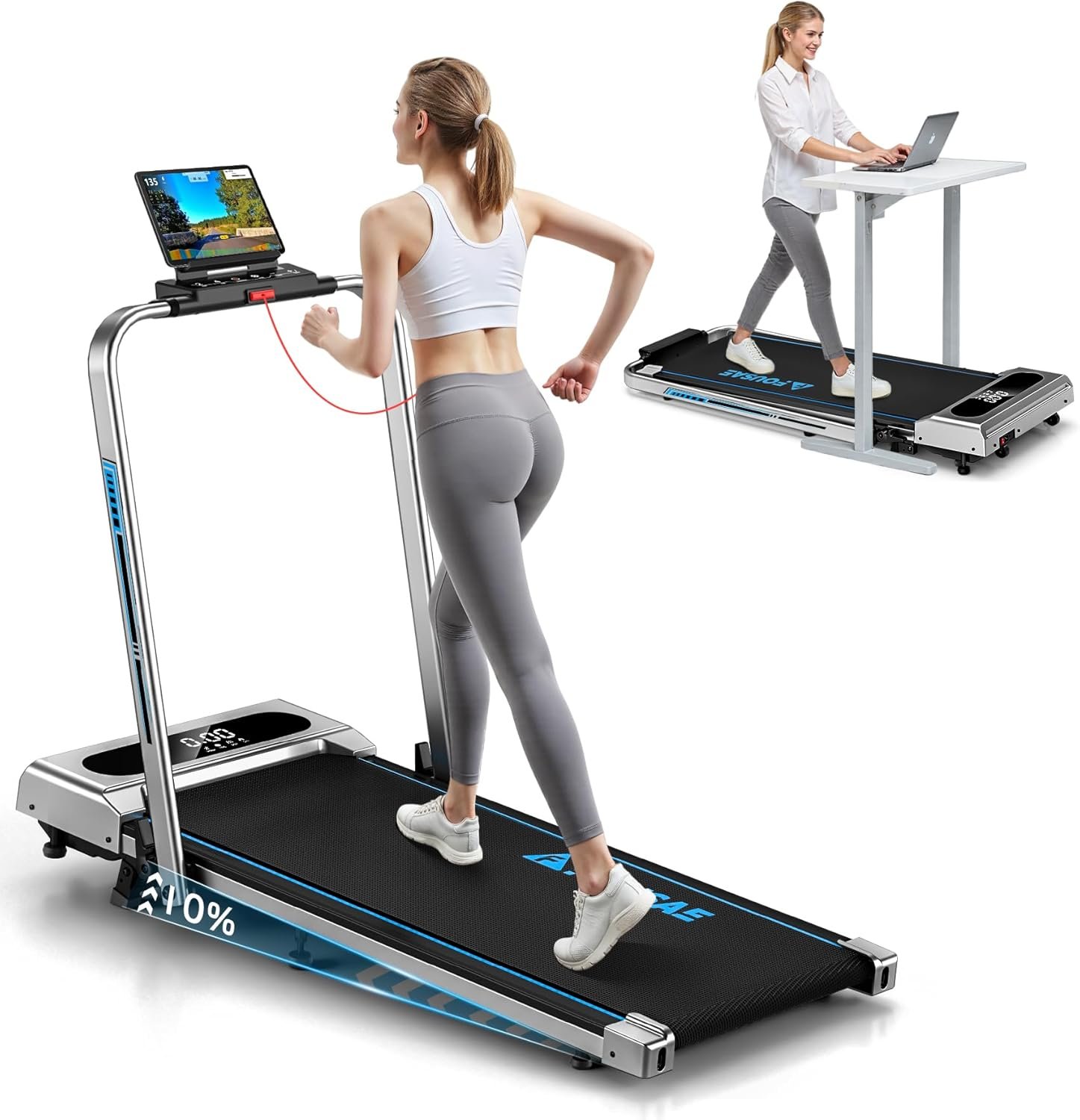 5 in 1 Foldable Treadmill, 7.5 MPH Treadmills for Home with App Compatible, Treadmill with 10% Incline, 3.0HP Brushless Drive, Remote Control and LED Display, 12 HIIT Programs, 400 LBS Capacity