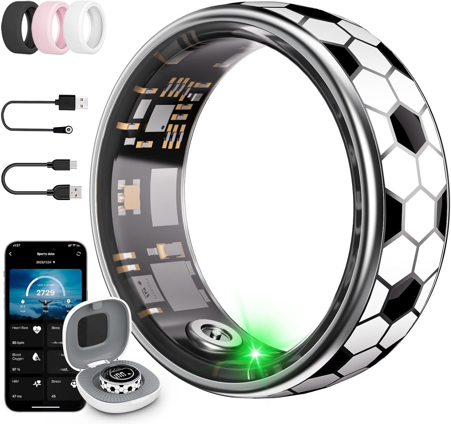 Smart Ring for Women & Men, Fitness & Health Tracker with Display Screen, IP68 Waterproof Smart Rings for Health Monitoring, Fitness Tracker Ring with Call Notification, No App Fees