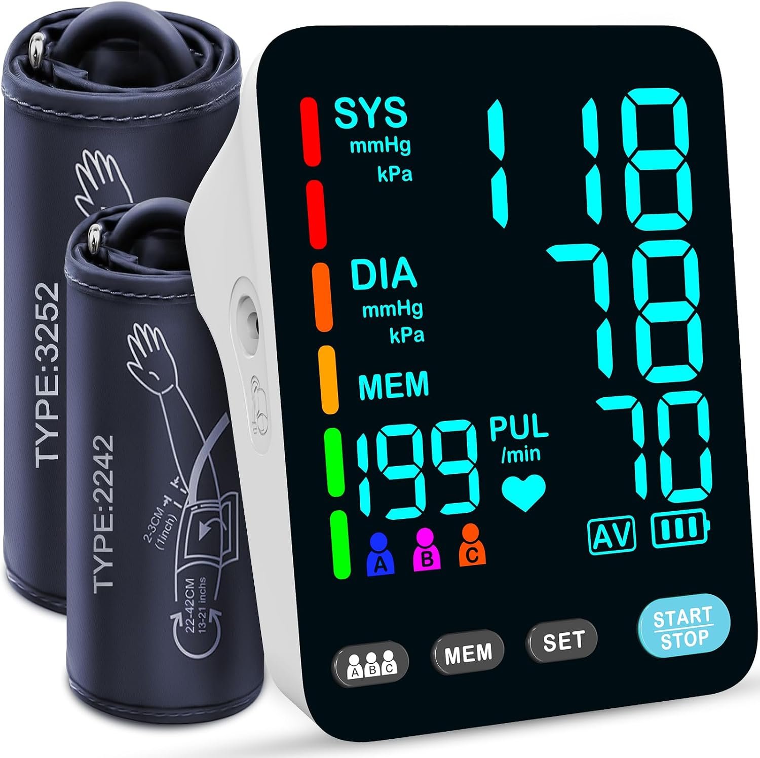 Automatic Upper Arm Blood Pressure Monitor, 3*199 Sets Memory, White | Dual Cuffs (9-17in&13-21in), Large LED Backlit Display, USB-C/4 AAA, Fast 35s reading, Home Use, one-touch, accurate readings