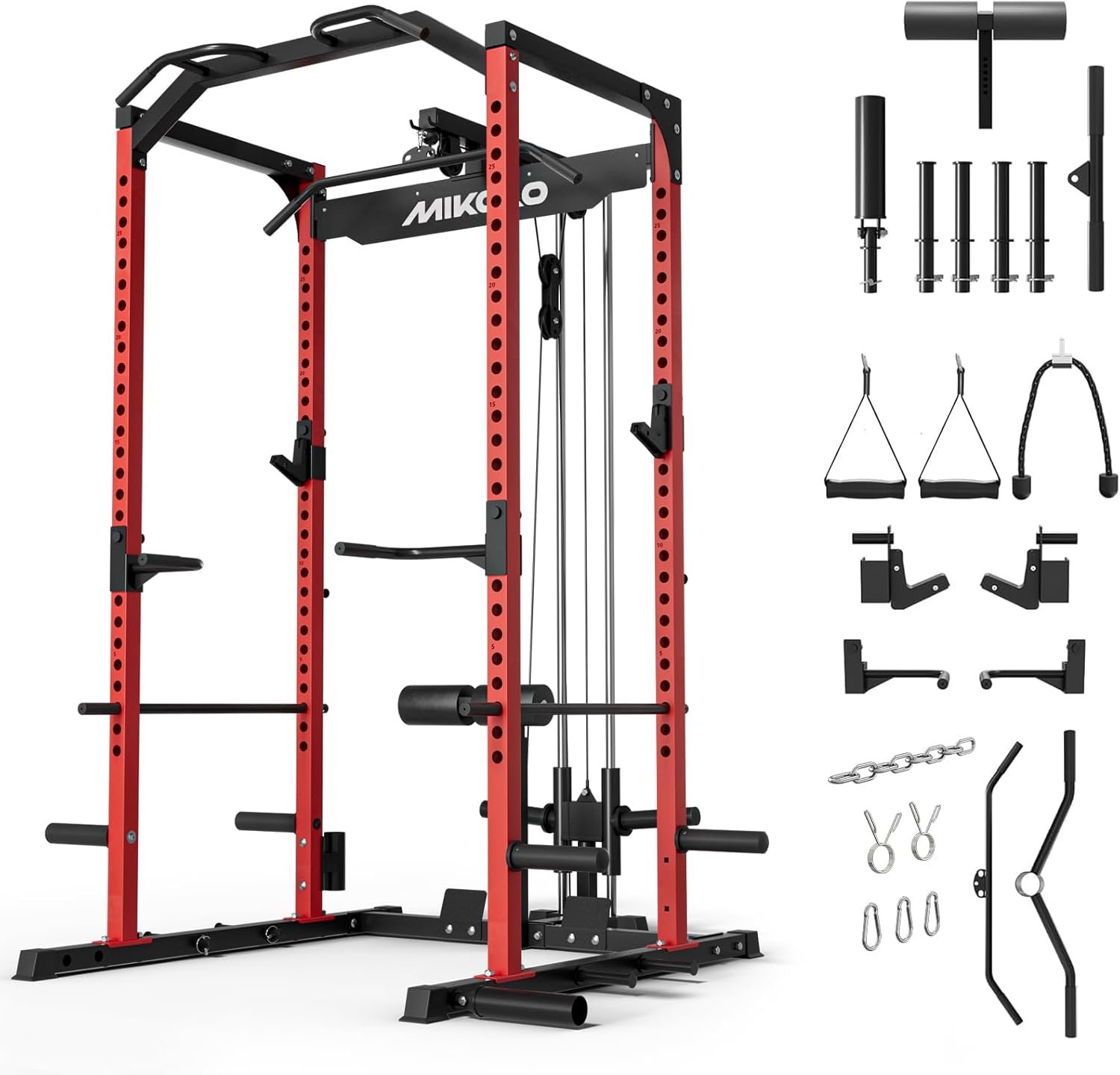 Mikolo F4 2.0 Power Cage with Dual-Track Smooth Pulley System, 1200LBS Power Rack with Leg Hold-Down for Heavy LAT Pulldowns