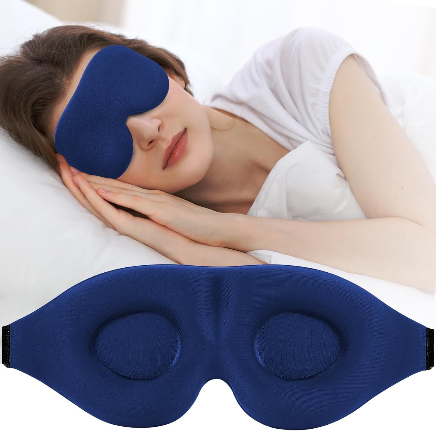 ZGGCD Sleep Mask for Side Sleeper, Light Blocking Eye Mask for Women Men | 3D Contoured Night Blindfold, Luxury Sleeping Eye Cover, Adjustable Strap, Eyeshade for Travel Nap, Flight Essentials, Blue