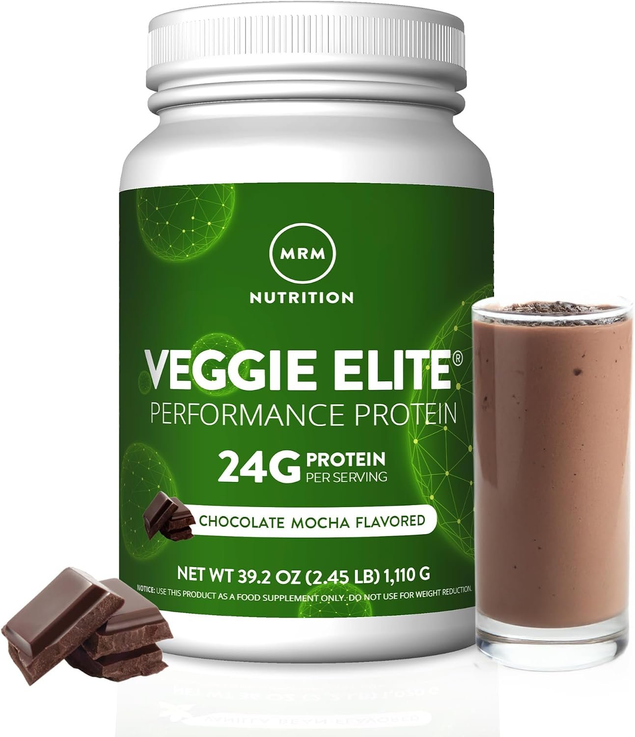 MRM Veggie Elite Performance Protein – Chocolate Mocha, Vegan – 31 Servings | Plant-Based Powder, 24g Protein per Serving with BCAAs & Digestive Enzymes, Clinically Tested, Gluten-Free