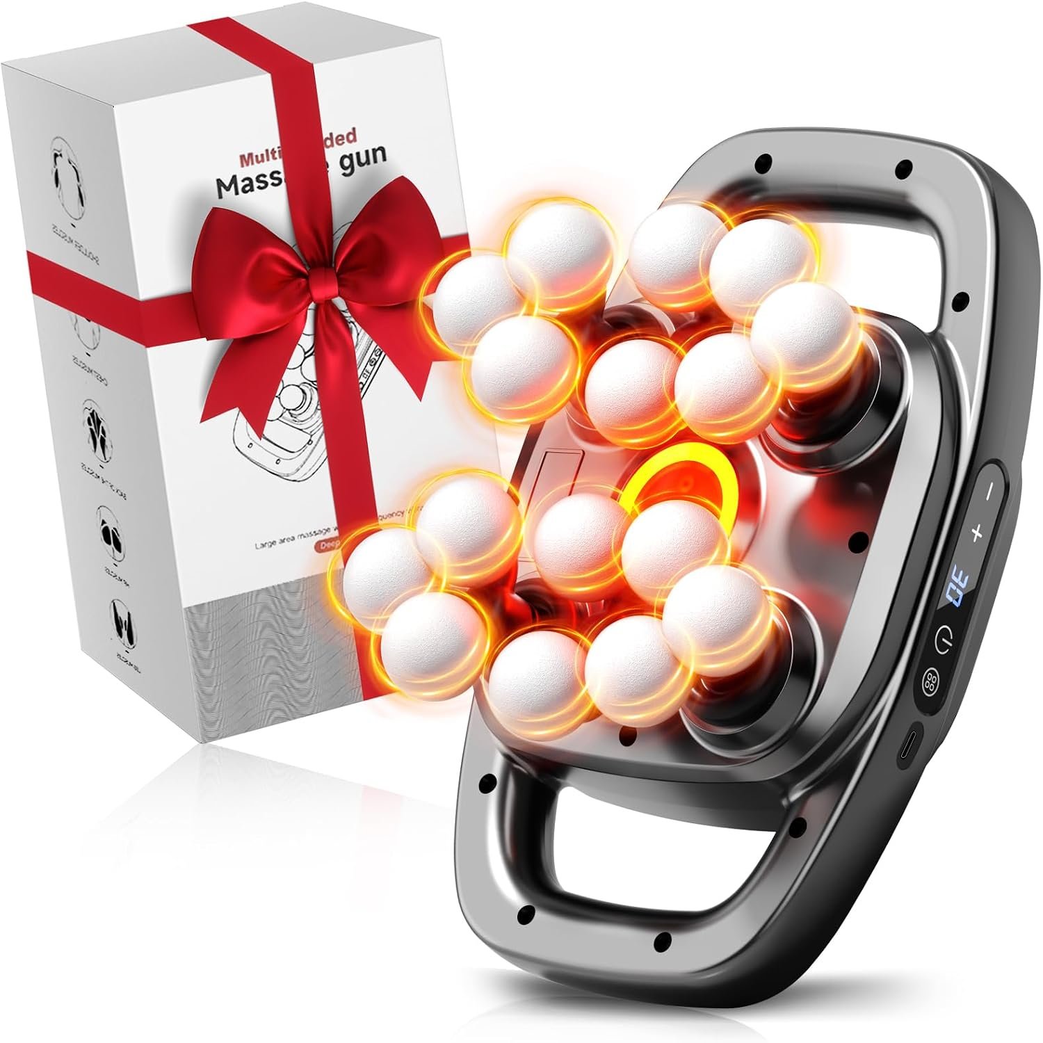 16 Head Massage Gun Deep Tissue, Handheld Back Massagers, Quiet Multi 16 Head Massage Gun for Shoulders, Neck, Legs, Portable Muscle Gun, Pain Relief, 3 Modes & 30 Intensities- Gifts for Men Women