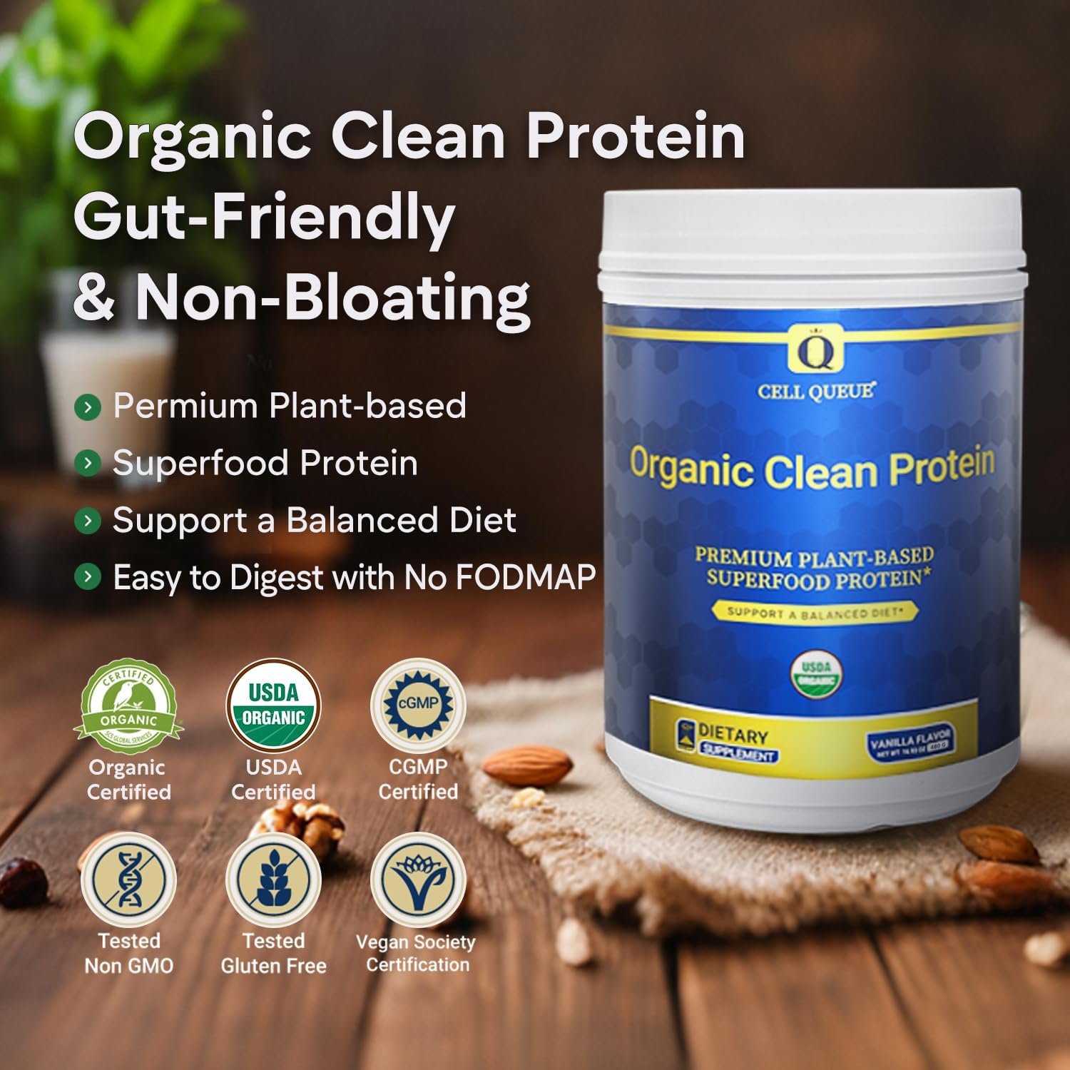 Organic Vegan Protein Powder – 20g Plant Based Protein for Women and Men, with Pea Protein, Superfood & Digestive Enzymes – Clean Protein, Gluten-Free, Gut-Friendly & Non-Bloating, Keto