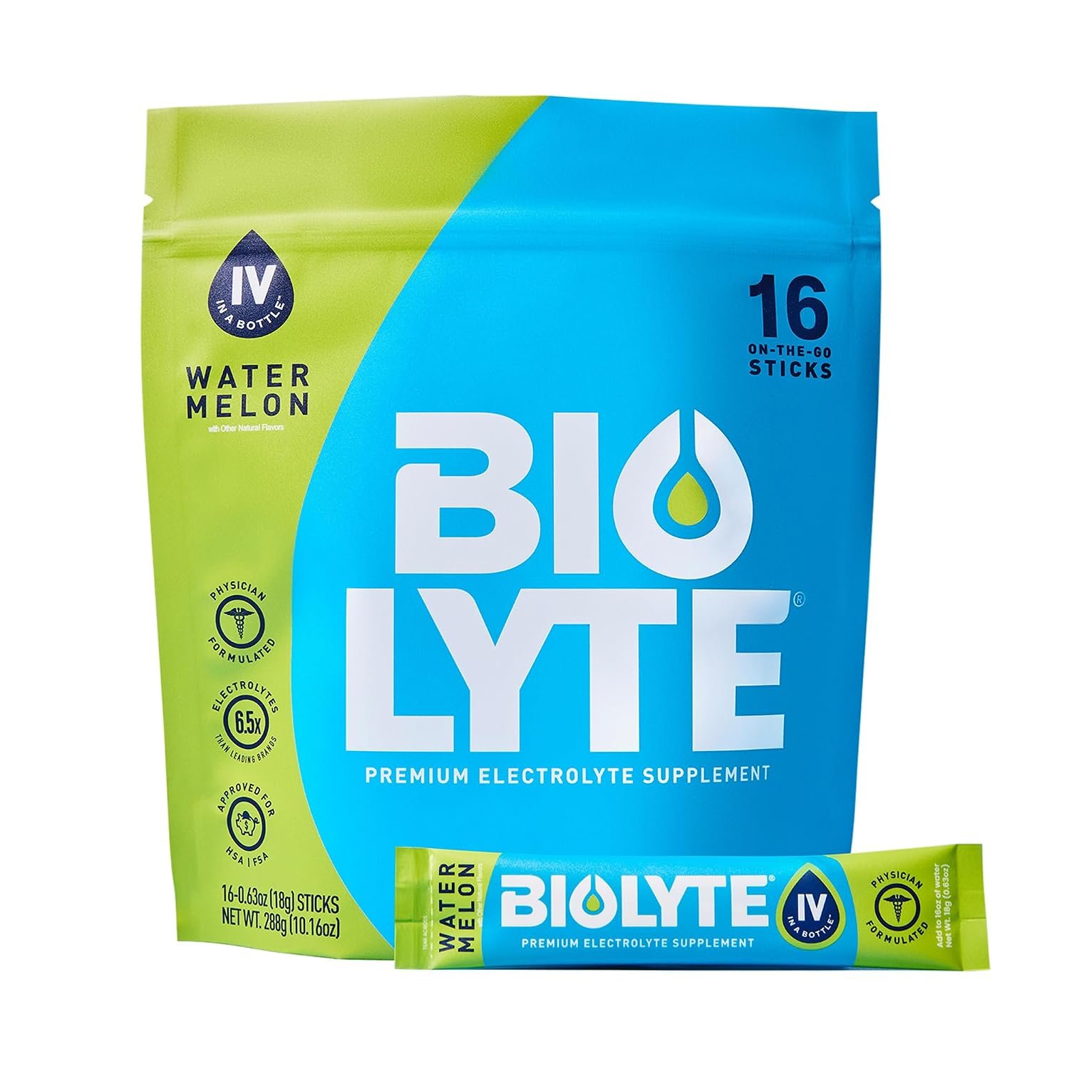 BIOLYTE IV Electrolyte Powder Packets, IV Liquid Drink Mix for Water, Doctor-Developed Hydration, Approved Dehydration Relief, Chemotherapy Must Haves for Women & Men – Watermelon (16 Pack)