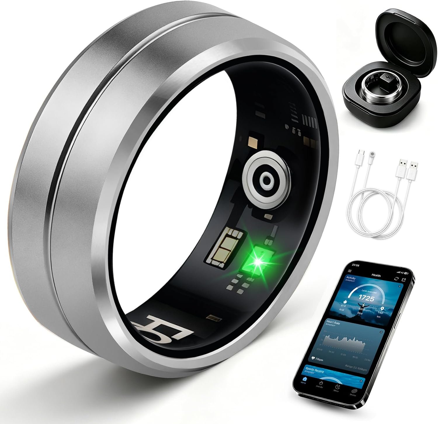 Smart Ring for Women Men, All-New Matte Scratch-Resistant Design, Health & Fitness Tracker for Sleep, Stress & Activity Monitoring, Long Battery Life, Waterproof, No App Fee, Silver 11