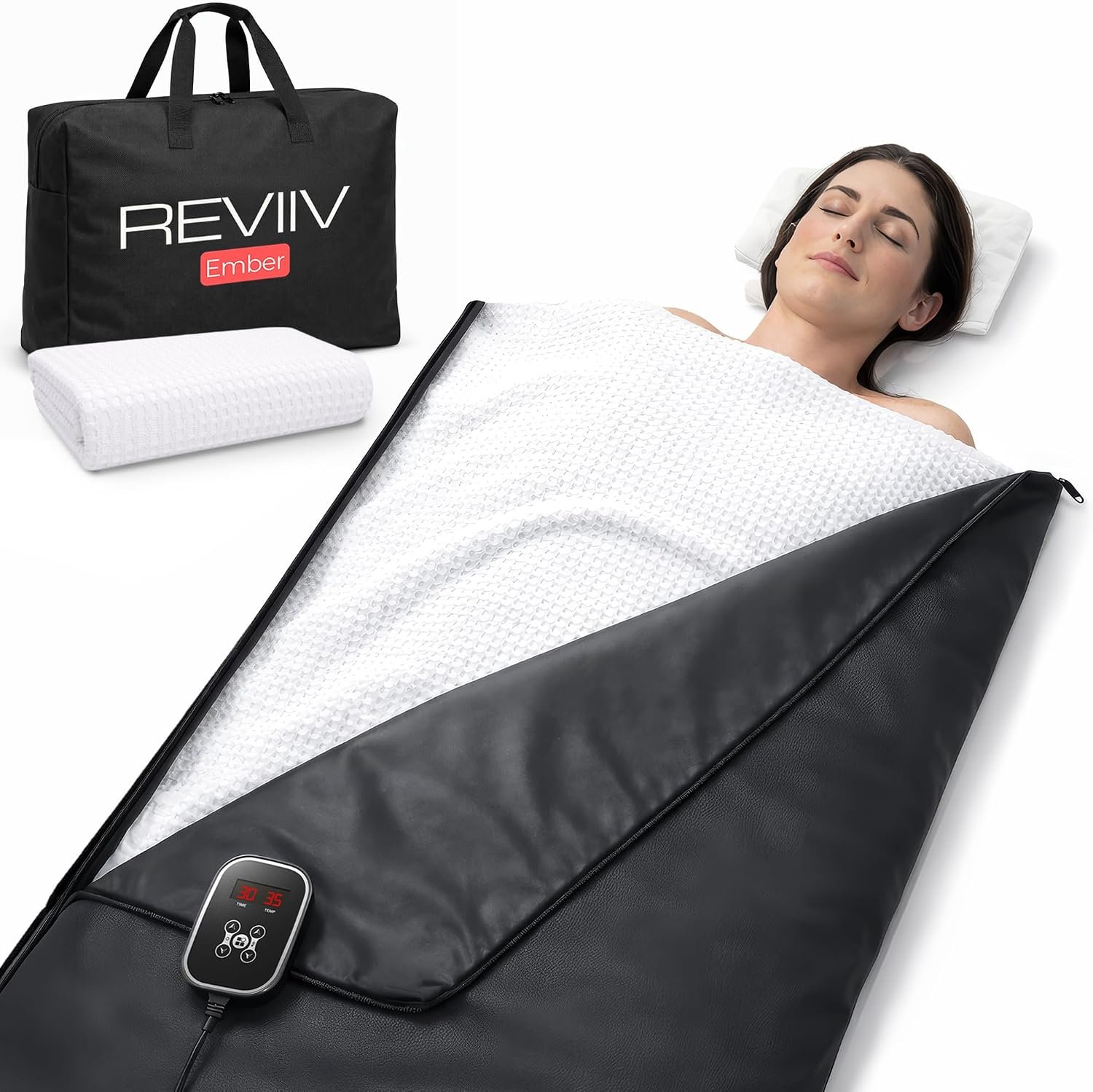 Portable Infrared Sauna Blanket for Home, Carbon Fiber Far Infrared Heating, Low EMF Full Body Sauna Blanket with Washable Towel Insert, Carry Bag & Digital Controller, Relaxation & Recovery