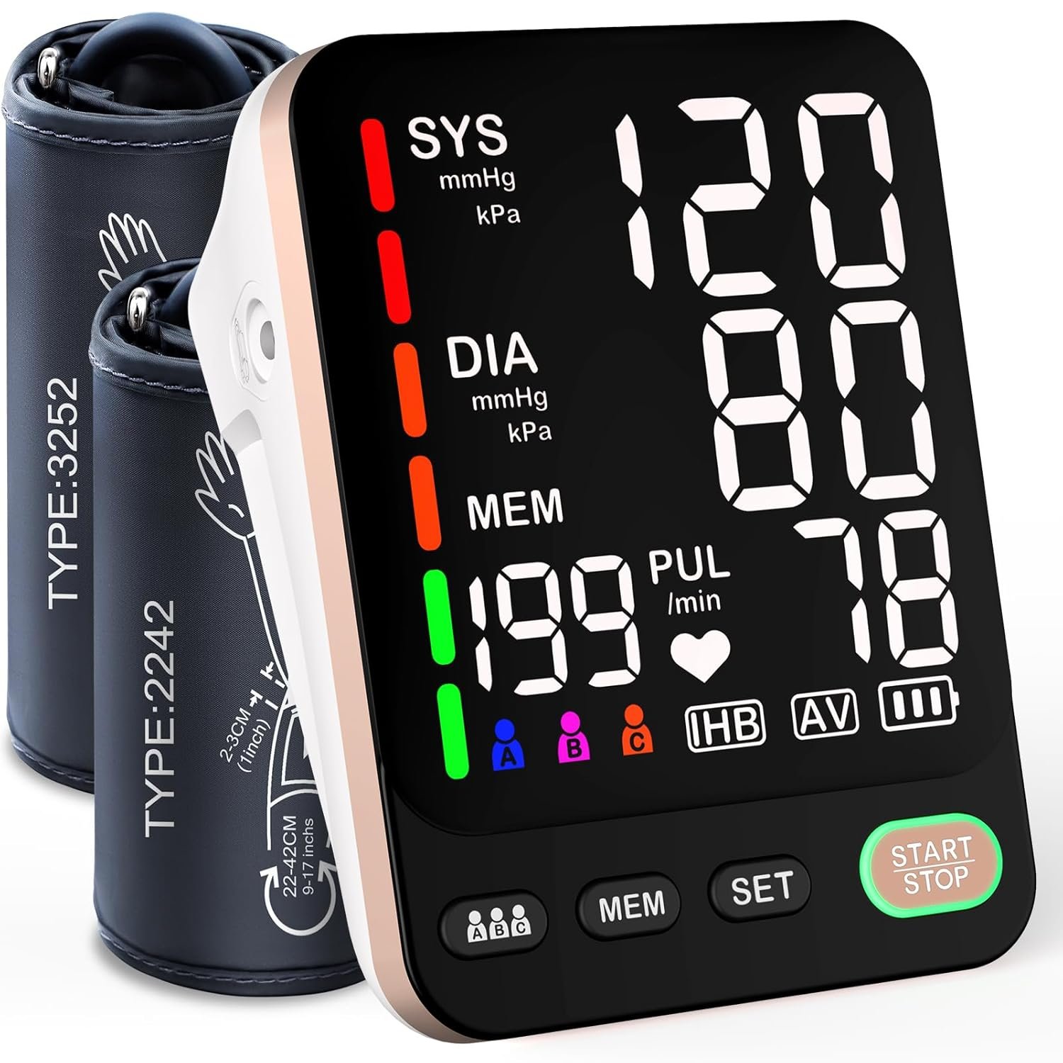 Automatic Upper Arm Blood Pressure Monitor,Dual Cuffs (9-17in& 13-21in) | 3 Users X199 Memory, 6 inch Backlit Large ,Accurate readings,USB Cable and 4 AAA Batteries,Dual Power for Home & Travel