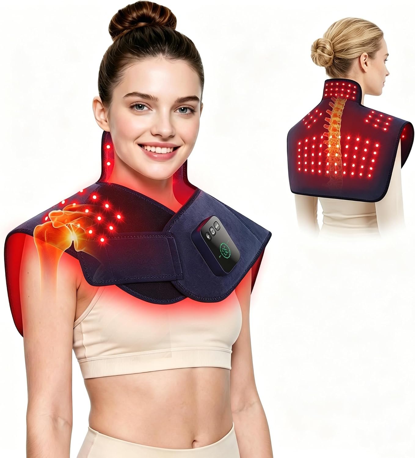 Red Light Therapy for Neck Shoulder, 660nm & 850nm Infrared Light Therapy Wrap, Cordless 5000mAh Rechargeable Light Therapy Pad with Timer & Pulse Modes for Home Use