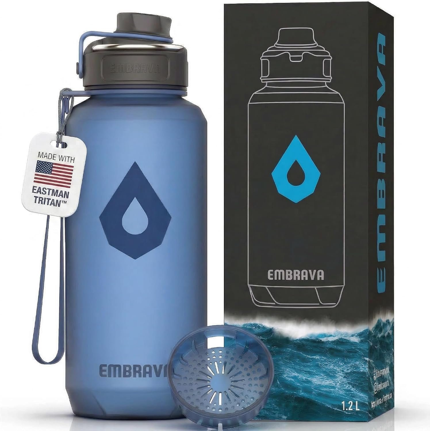 Embrava 40 oz Water Bottle – Large BPA Free Sports Bottle for Gym Hiking – Wide Mouth Leak Proof Fast Flow – Durable Reusable Tritan Plastic – Carry Ring – Sport Water Bottles for Men Women