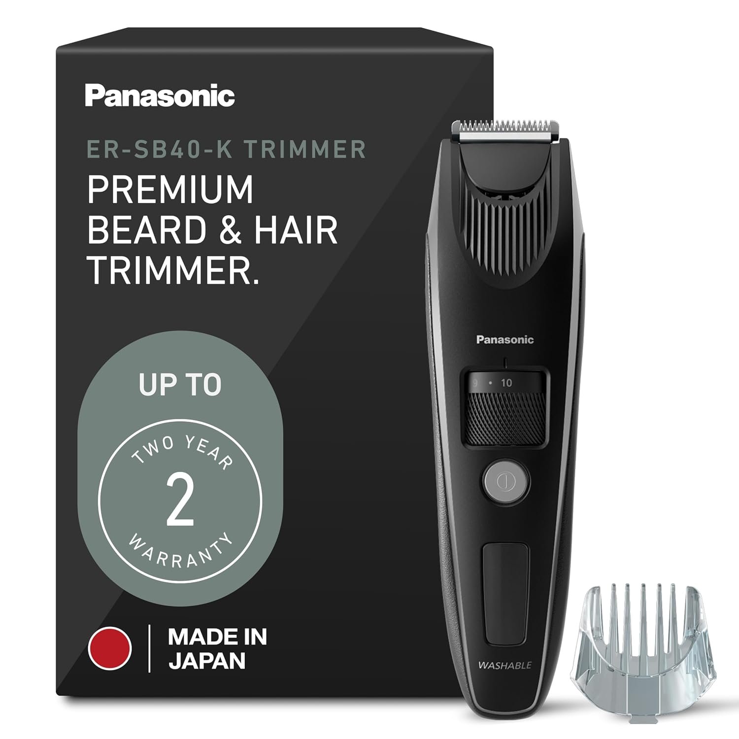 Panasonic Beard Trimmer for Men Cordless Precision Power Hair Clipper with Comb Attachment, 19 Adjustable Settings, Washable, ER-SB40-K, 0.5-10 mm Lengths