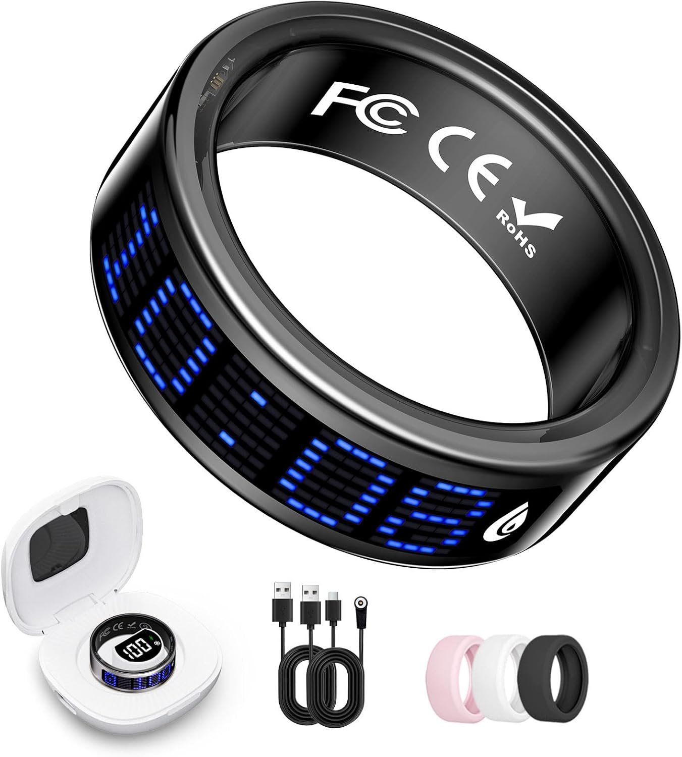 Smart Ring Fitness & Health Tracker with Display Screen for Men Women | IP68 Waterproof Smart Rings for Health Monitoring, Fitness Tracker Ring with Call Notification, No App Fees
