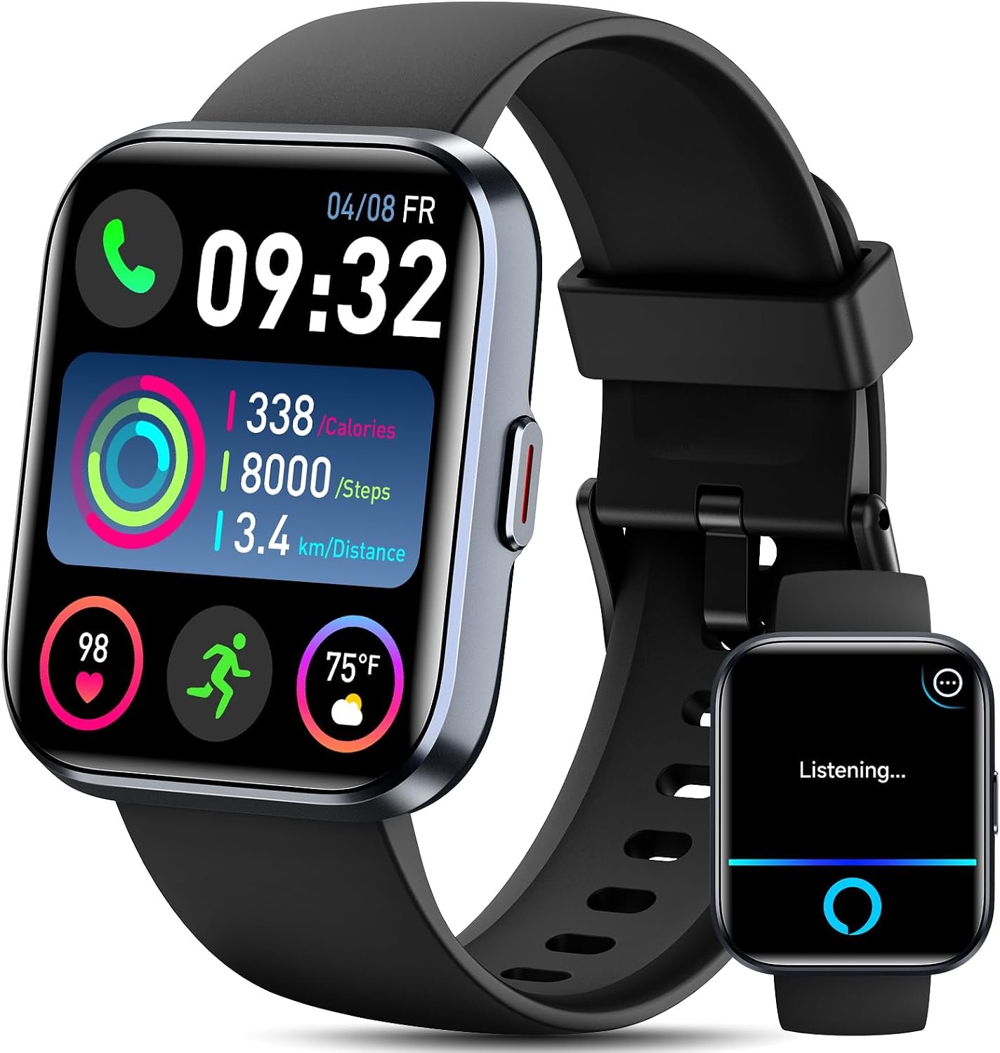 Smart Watch for Men, Mens Smart Watches for Android/iPhone/Samsung, Make/Answer Call & Alexa, Smartwatch with Heart Rate/Sleep/SpO2/Stress Monitor, 100+ Sport Modes Waterproof Fitness Tracker-Black
