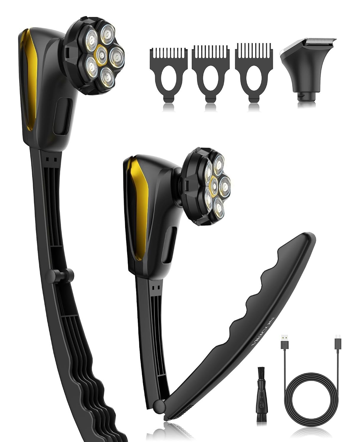 6D Back Shaver for Men: Painless Electric Body & Head Shavers w/Long Handle | Self-Shaving, Foldable & Detachable, Waterproof 2-in-1 Body Trimmer & 360° Rotary Head, LED Display, Men’s Grooming Gifts Kit