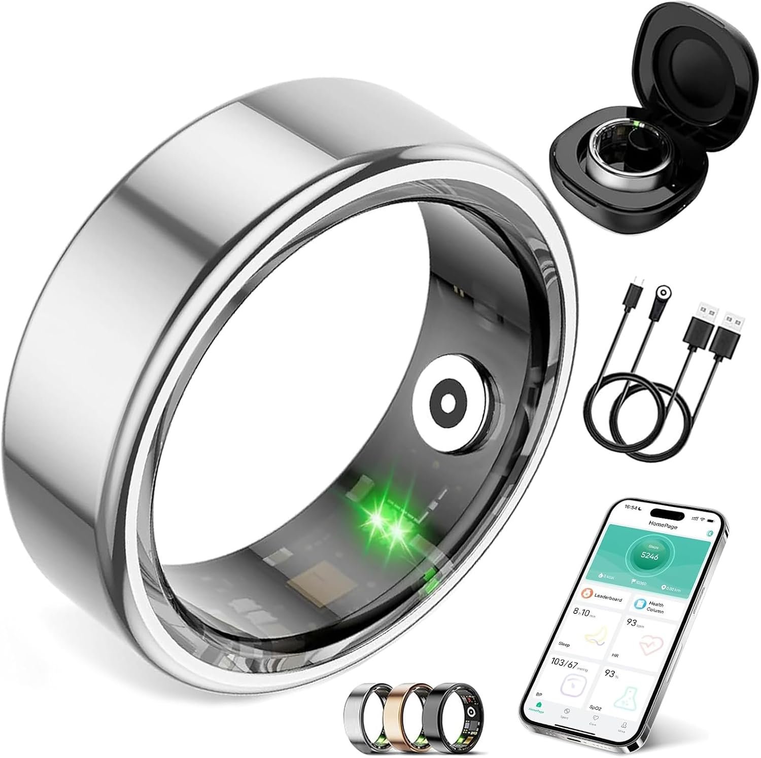 Smart Ring for Women Men,Fitness Tracker Ring with Heart Rate, Sleep Monitoring, Blood Oxygen, Step Counting for iOS and Android, No Subscription Fee, Waterproof(Silver, 9)