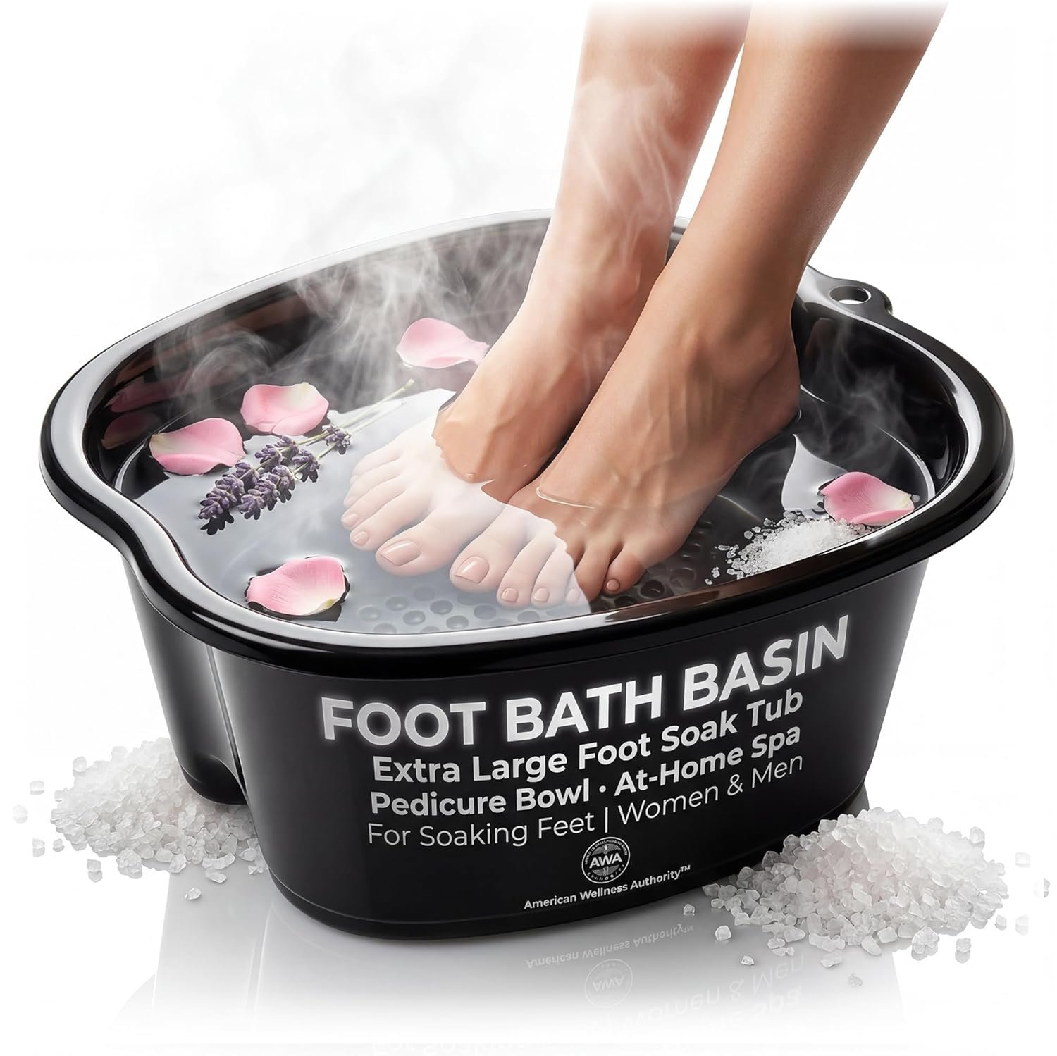 American Wellness Authority AWA Extra Large foot bath basin – Sturdy plastic soak tub For Soaking feet and Pedicure At Home Spa Kit Women Men (Grey Basin), 1.0 Count