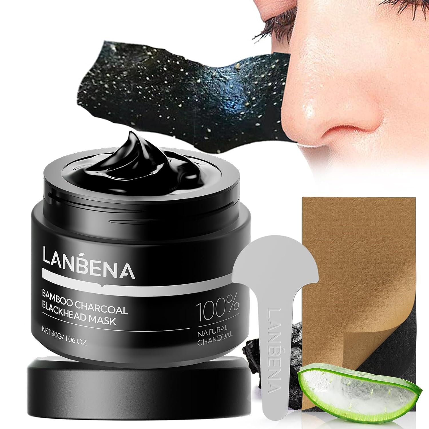 LANBENA 3.0 Bamboo Charcoal Blackhead Remover Mask, Nose Pore Strips, 60pcs | Stubborn Blackhead Remove, Whiteheads Oil Cleanser, Nose Purifying, Peel off Mask for Nose/Face, 30g/1.05oz