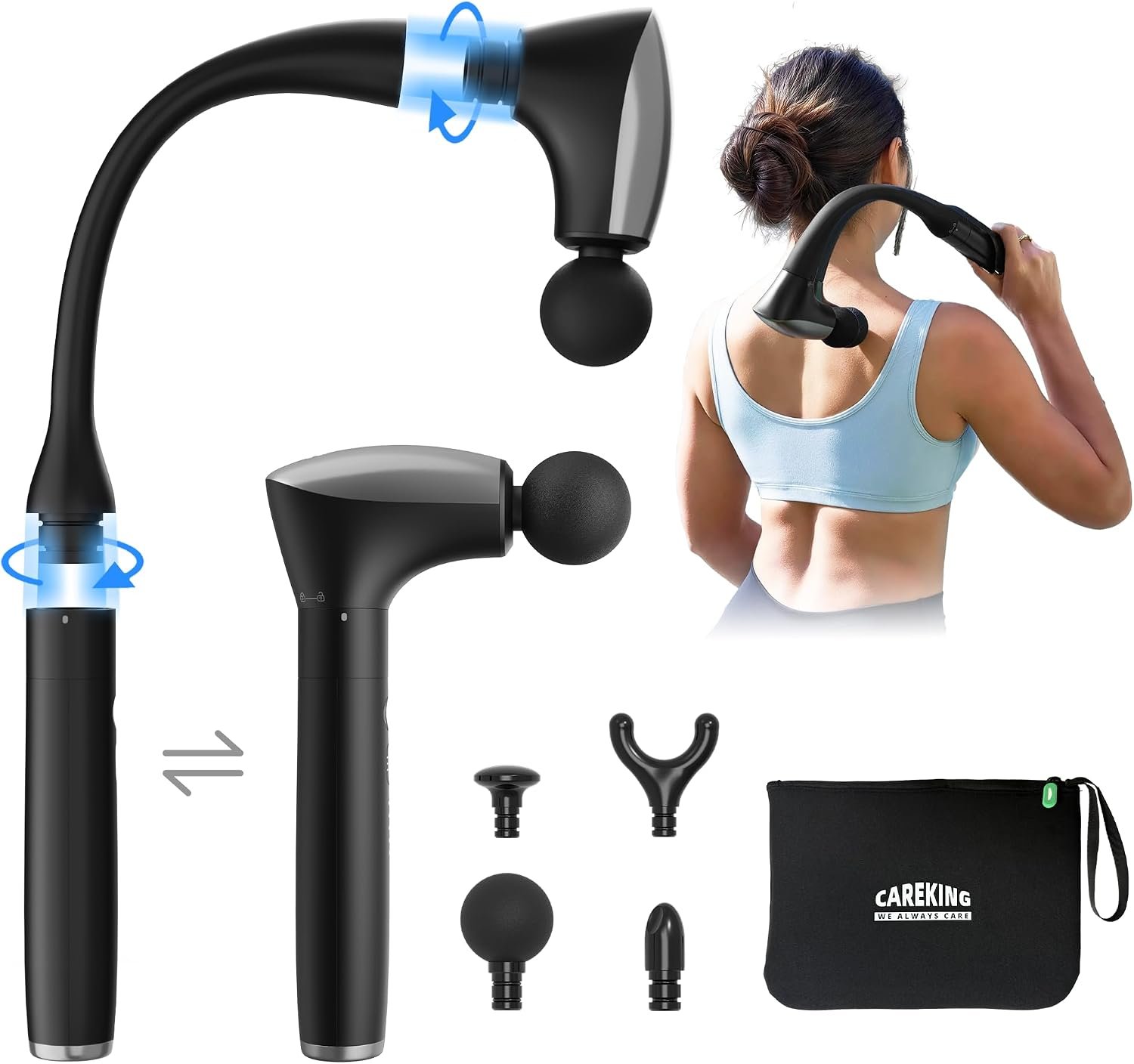 2-in-1 Detachable Muscle Massage Gun Deep Tissue with Extension Handle | Reaches your entire back solo, back and neck massager for pain relief, handheld massager for shoulder leg, fsa – hsa eligible