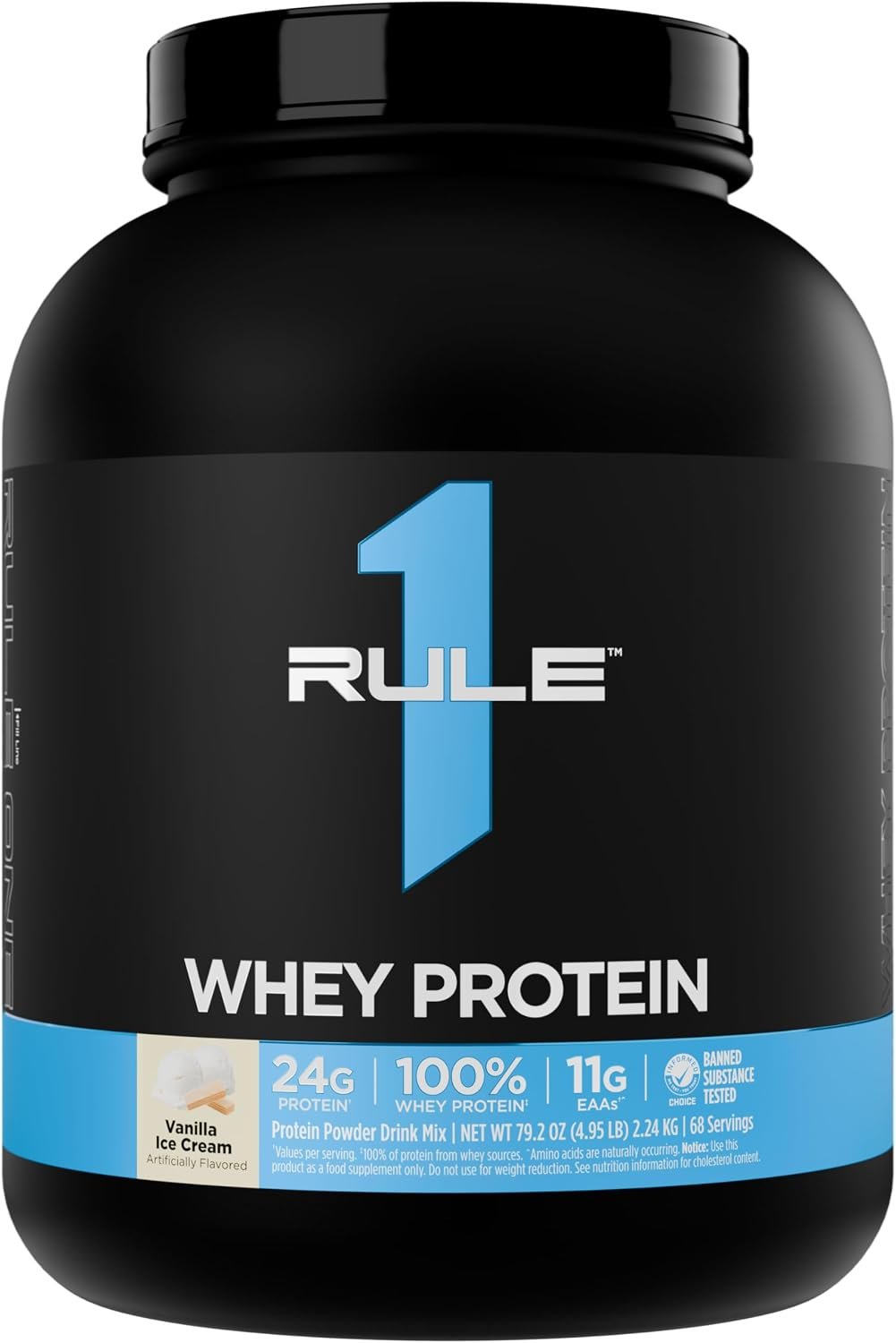 Rule 1 Proteins Whey Protein Powder, Vanilla Ice Cream, 68 Servings | 24g Fast-Acting Protein from All-Whey Sources with Naturally Occurring EAAs & BCAAs for Workout Recovery or Anytime Use