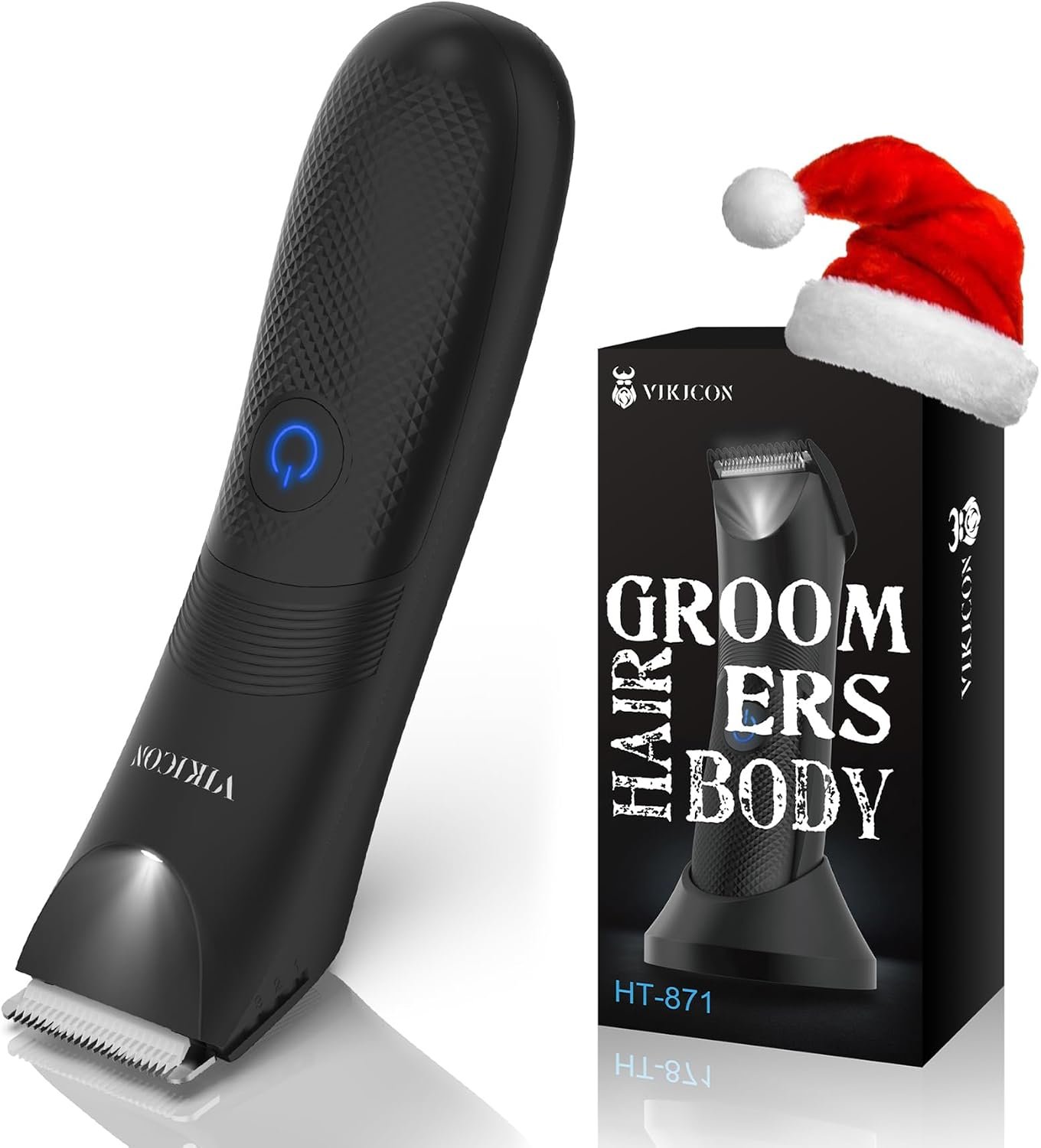 VIKICON Manscape Trimmer for Men, No Nicks Electric Body/Ball/Pubic Shaver | for Hair Removal w/Light & Ceramic Blade, IPX7 Waterproof, Skin-Friendly Body Hair Groomer, USB-C Charging, Gifts for Men
