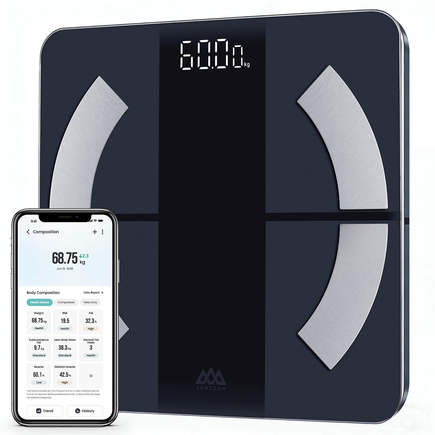Digital Smart Scale for Body Weight & Fat High Accuracy with App | Scan 20 Body Composition, Bluetooth Sync, Backlit Display, Max 400lb 0.1lb Steps, Multi-User, BMI Heart Rate Bathroom Scale