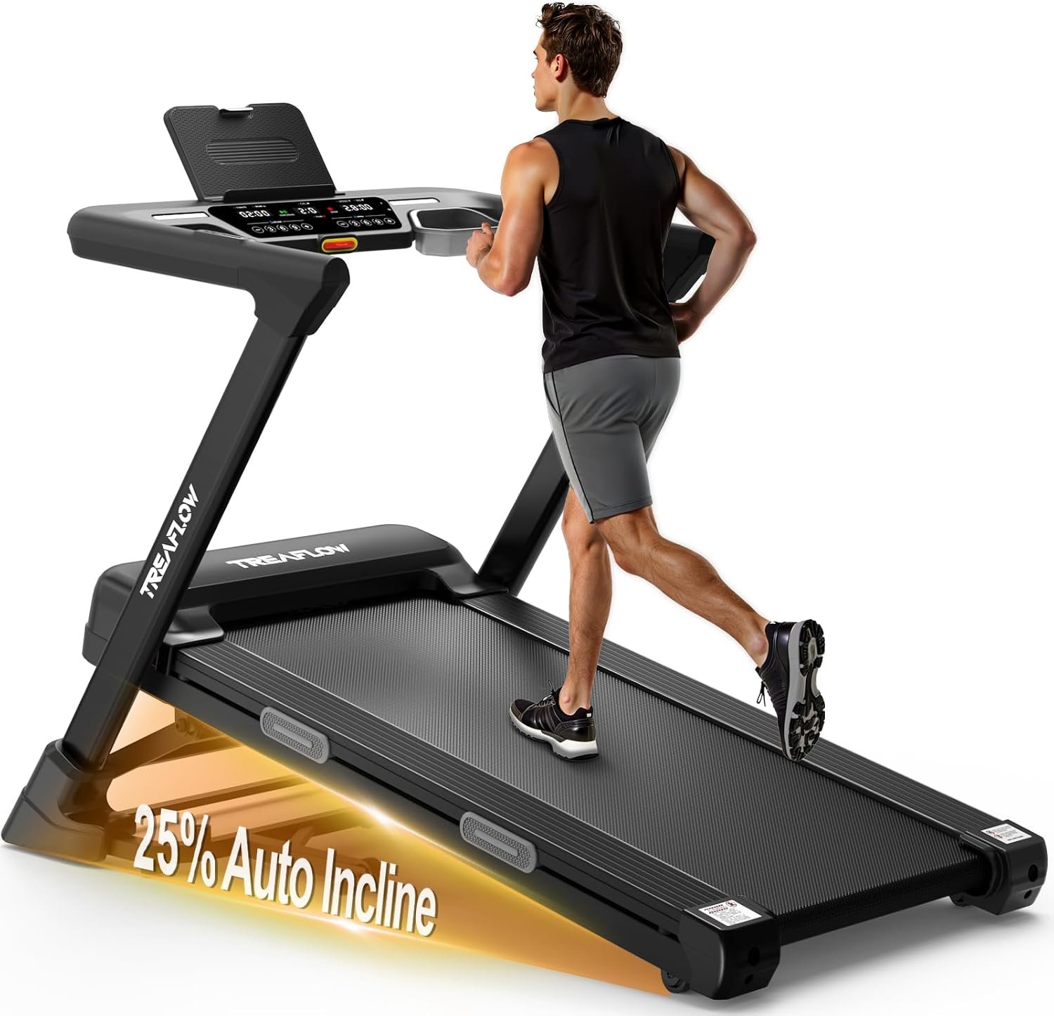 TREAFLOW Folding Treadmill with 25% Auto Incline, 3.5HP | Brushless Motor, 10 MPH Performance, Joint-Friendly Cushioning, Easy Handrail Controls, Space-Saving Folding Design