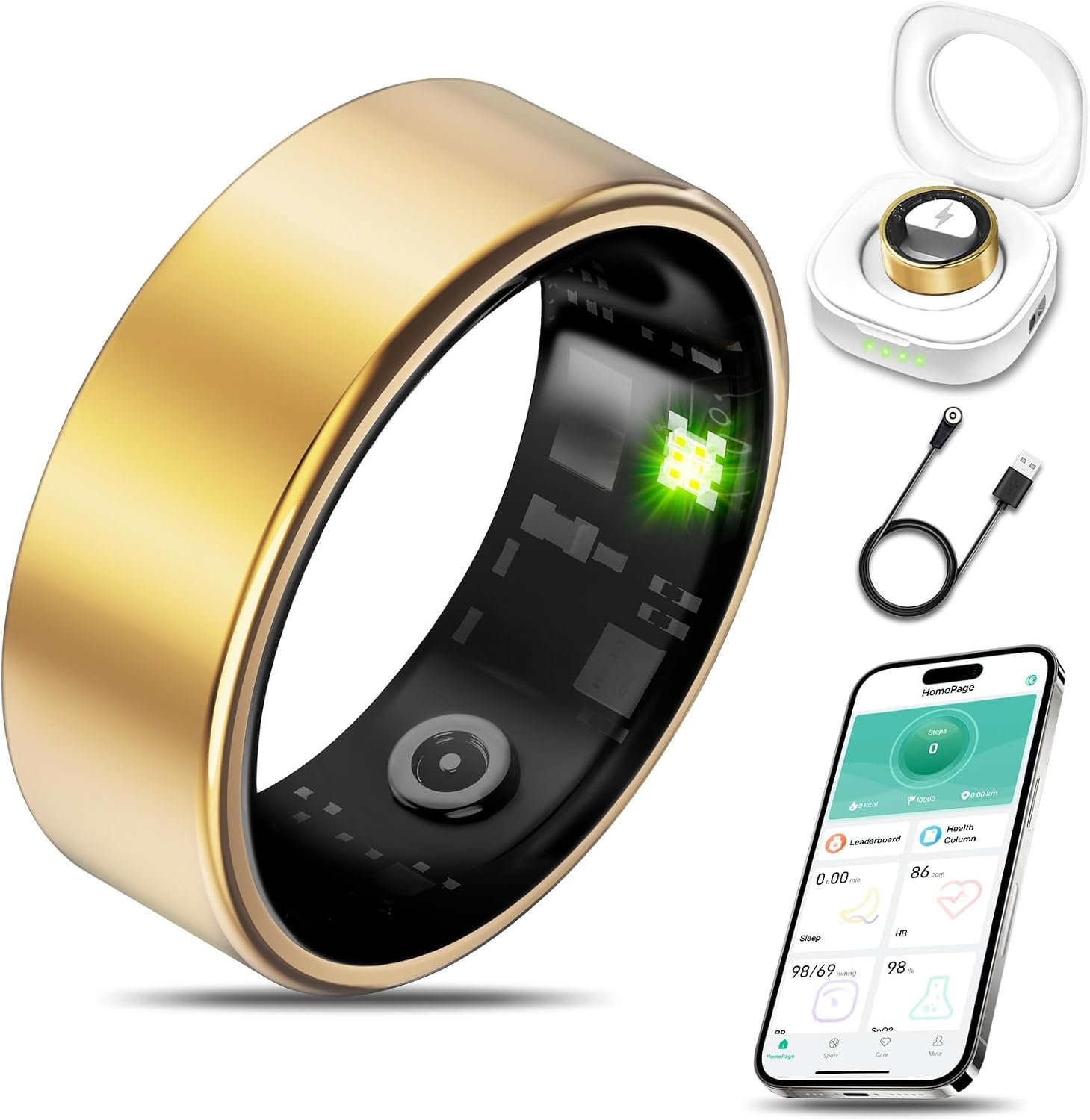 Smart Health Ring Fitness Tracker for Men Women, Sleep, Stress & Activity Monitoring, IP68 Waterproof, Long Lasting Battery, No Subscription Fees, Compatible with iOS & Android, Gold 13