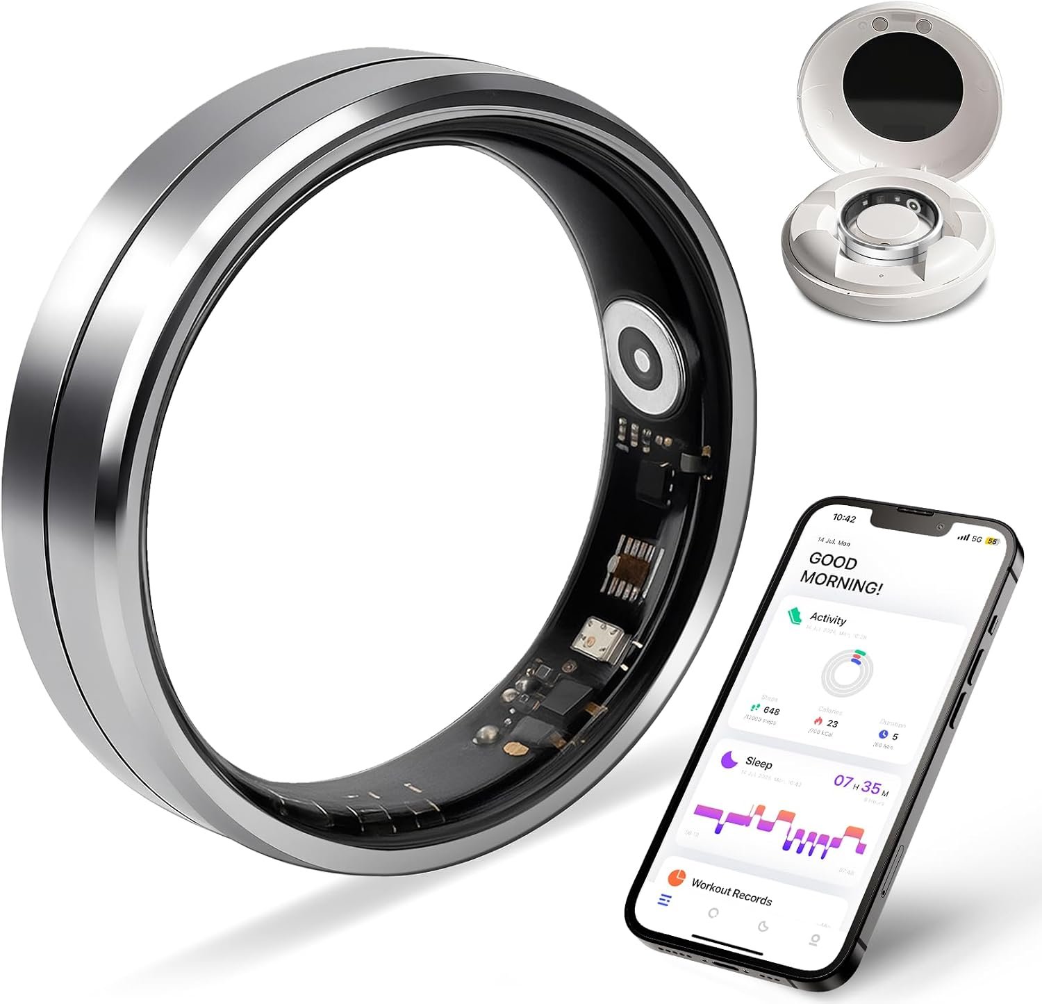 Smart Ring for Women Men, Health Tracker with Sleep & Activity Monitoring | 5ATM waterproof smart ring, Size 9, tracks sleep, heart rate and activity. No subscription, works with Android & iOS.
